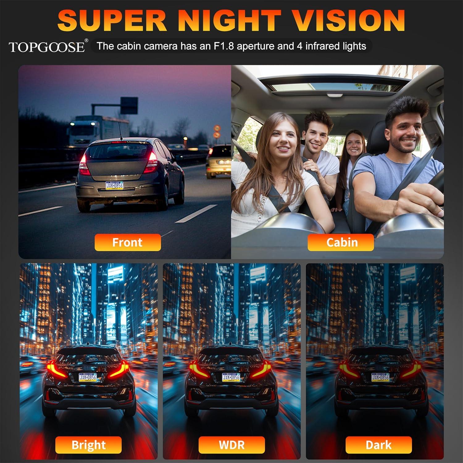 Cámara Dash 360° TOPGOOSE 4 Canales FHD 1080P con 64GB