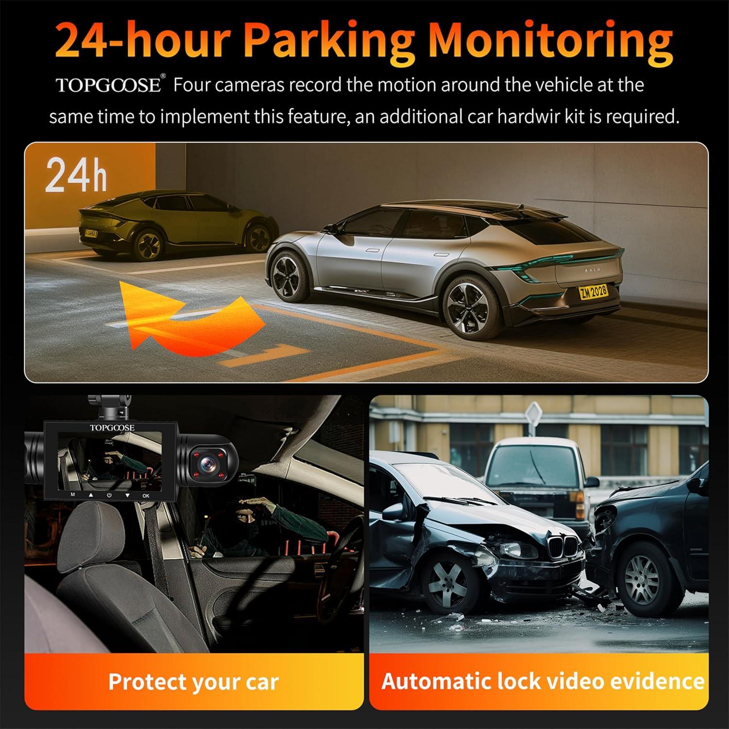 Cámara Dash 360° TOPGOOSE 4 Canales FHD 1080P con 64GB