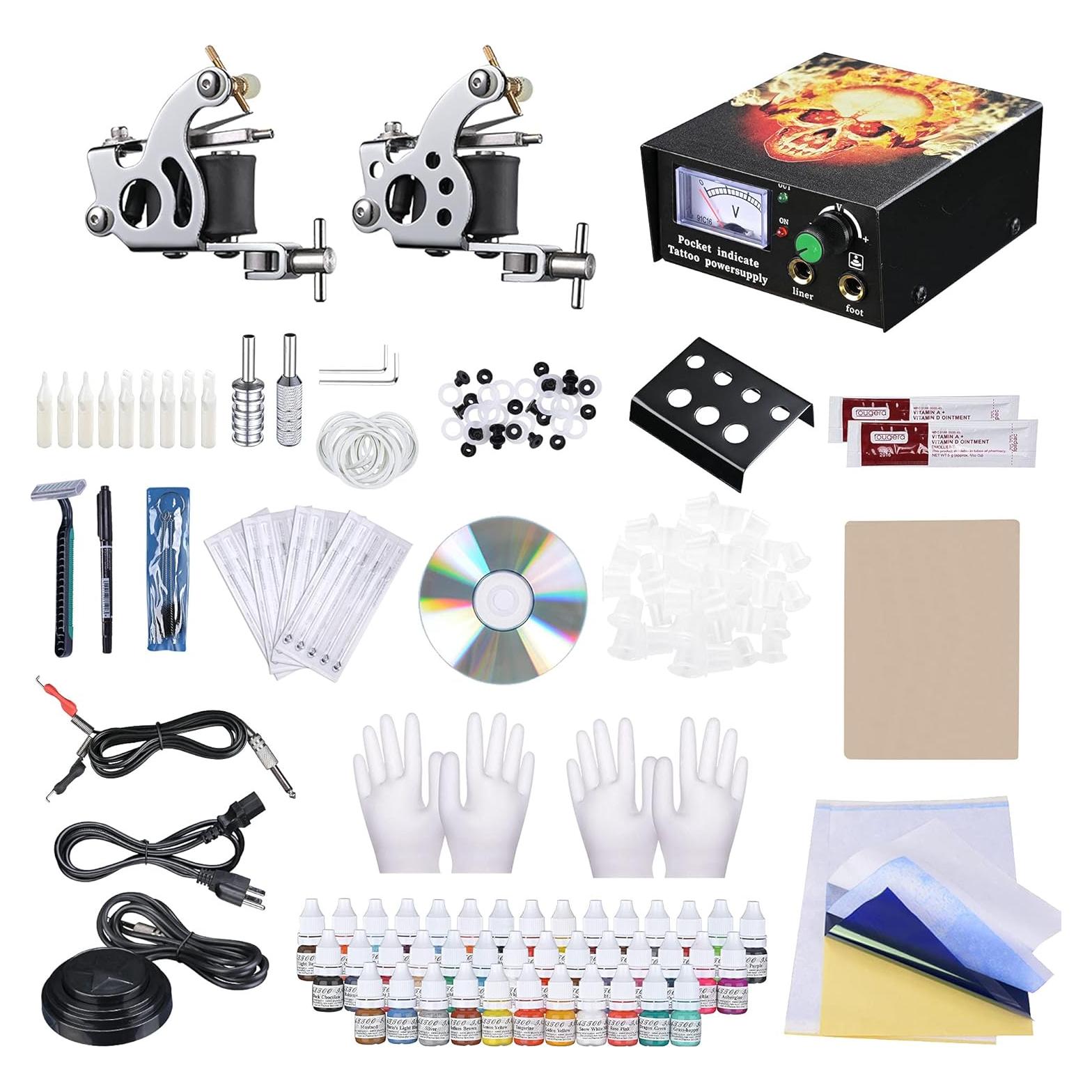 Kit de Tatuaje Completo AW - 2 Máquinas, 40 Tintas, Accesorios