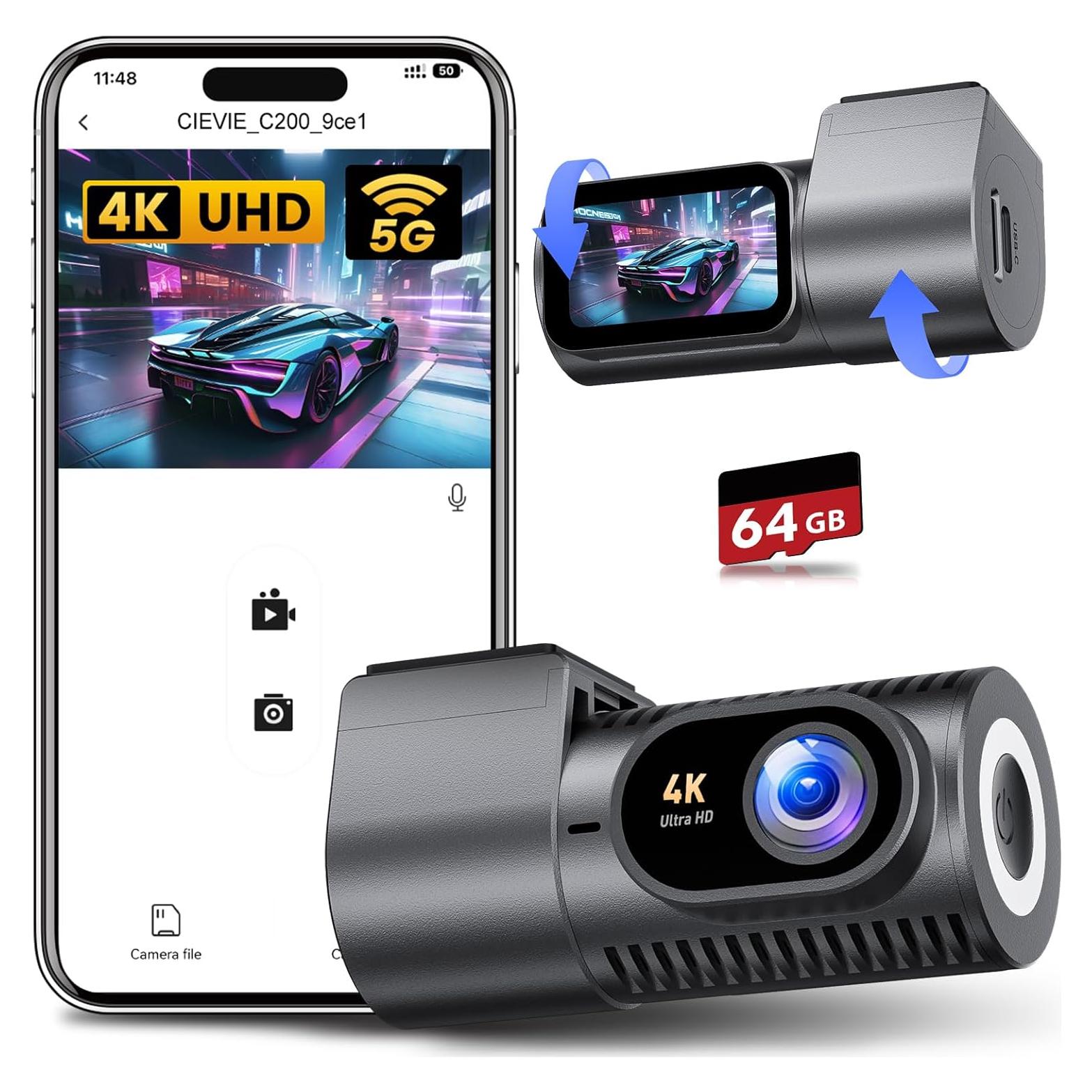 Cámara de tablero Cievie C200 4K con WiFi 5.8GHz y 64GB
