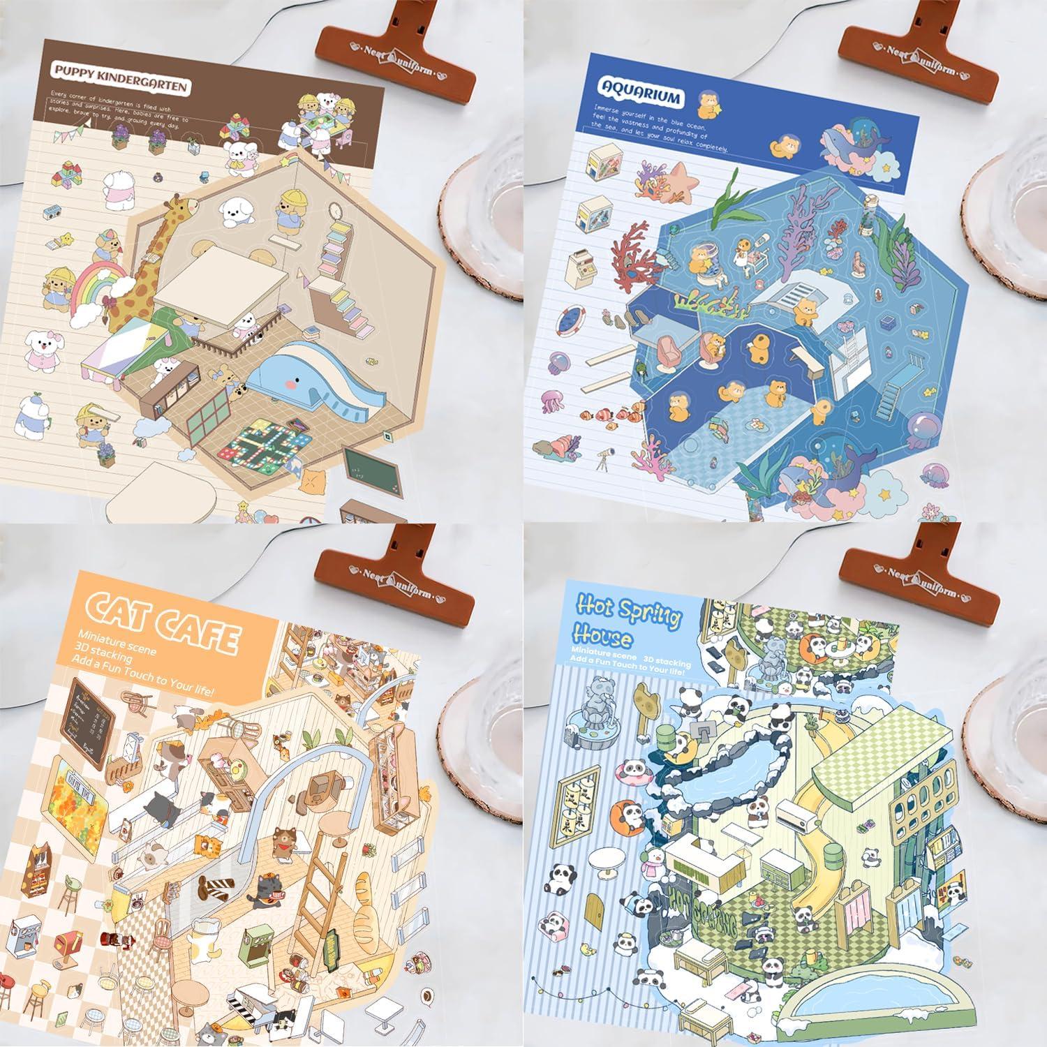 4 Sets de Stickers 3D DIY Animales FAAFRW - Alivio Estrés