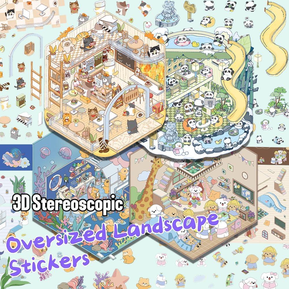 4 Sets de Stickers 3D DIY Animales FAAFRW - Alivio Estrés