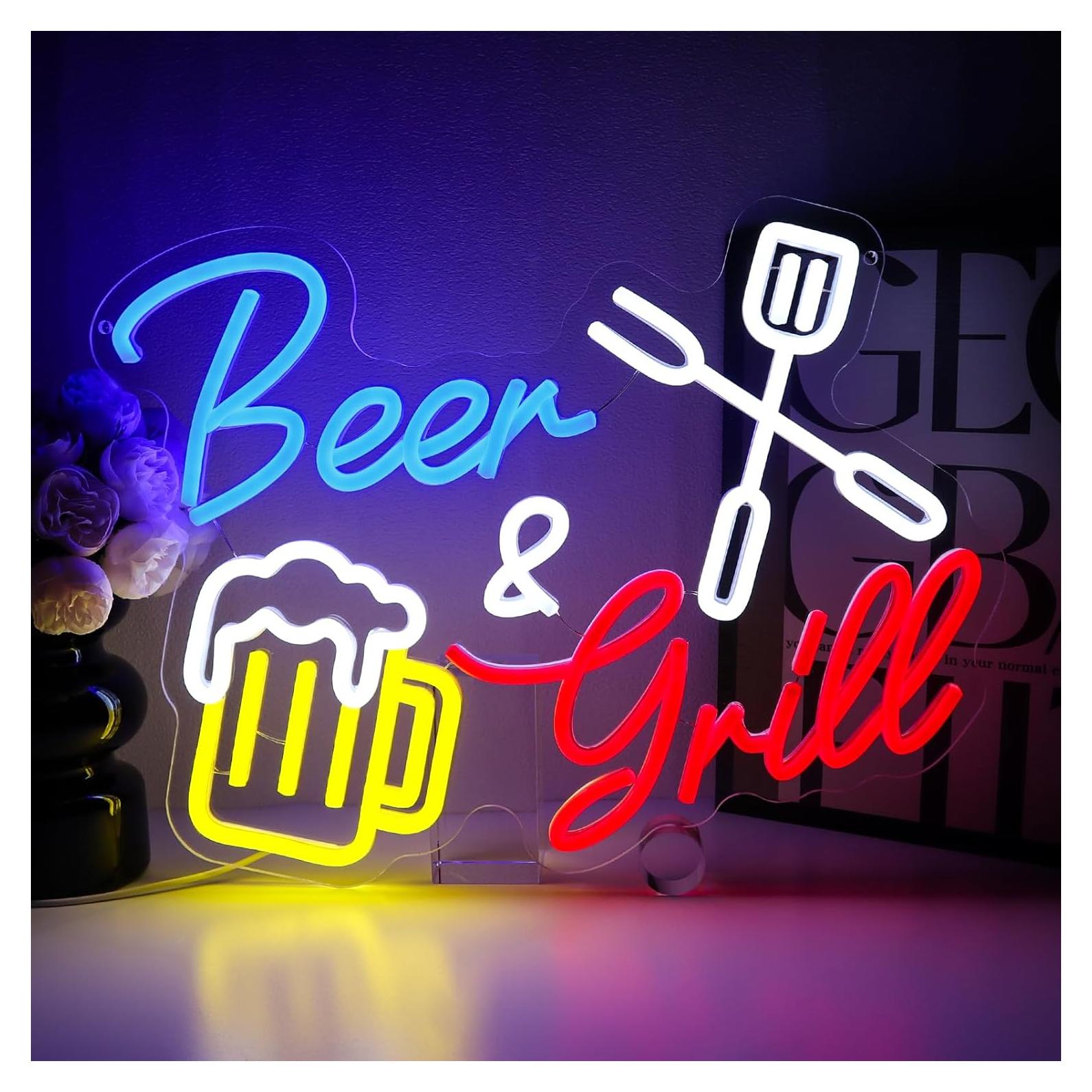 Letrero de Neón PMCVYH Cerveza y Parrilla LED 40x30 cm