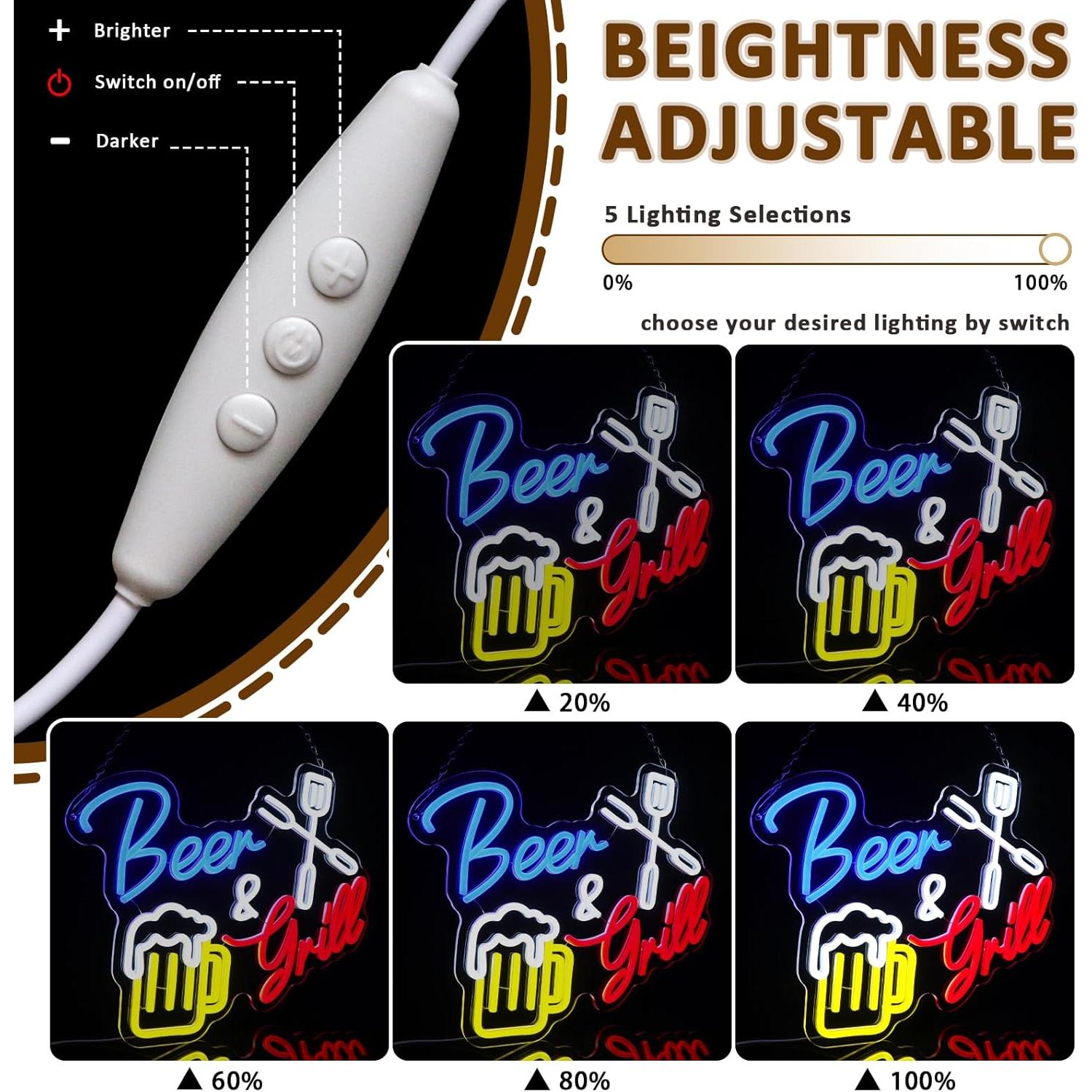 Letrero de Neón PMCVYH Cerveza y Parrilla LED 40x30 cm