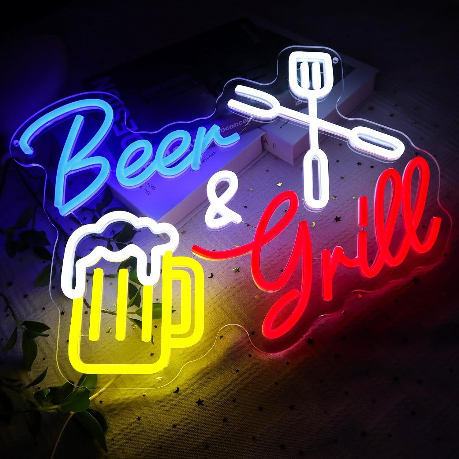 Letrero de Neón PMCVYH Cerveza y Parrilla LED 40x30 cm