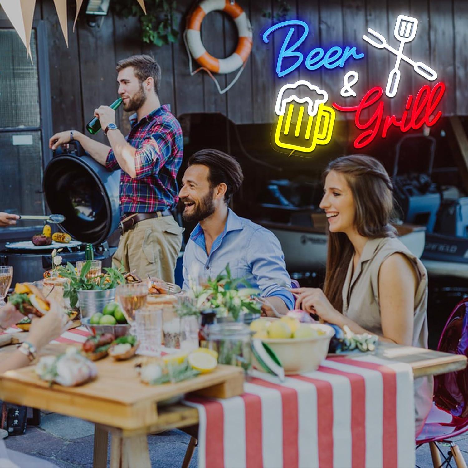 Letrero de Neón PMCVYH Cerveza y Parrilla LED 40x30 cm