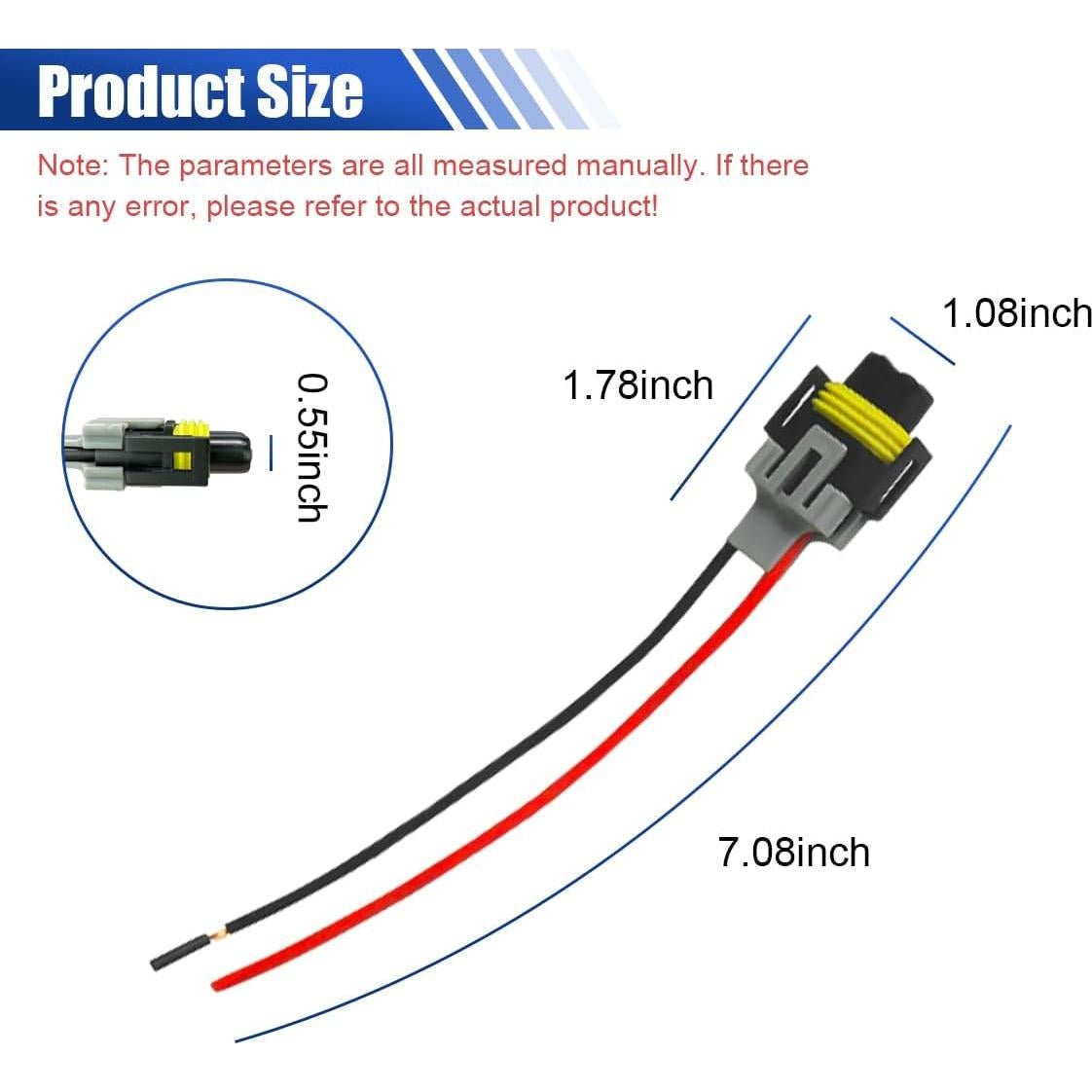 H8/ H9/ H11 Fog Light Harness Connector, Waterproof Pigtail Adapter Plug Car Fog Light Wiring Harness Kit Replacement for Headlight High Low Beam Bulb (1PC)