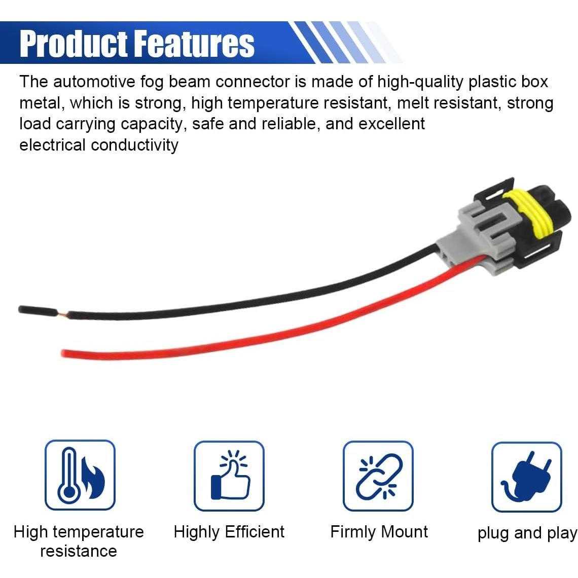 H8/ H9/ H11 Fog Light Harness Connector, Waterproof Pigtail Adapter Plug Car Fog Light Wiring Harness Kit Replacement for Headlight High Low Beam Bulb (1PC)