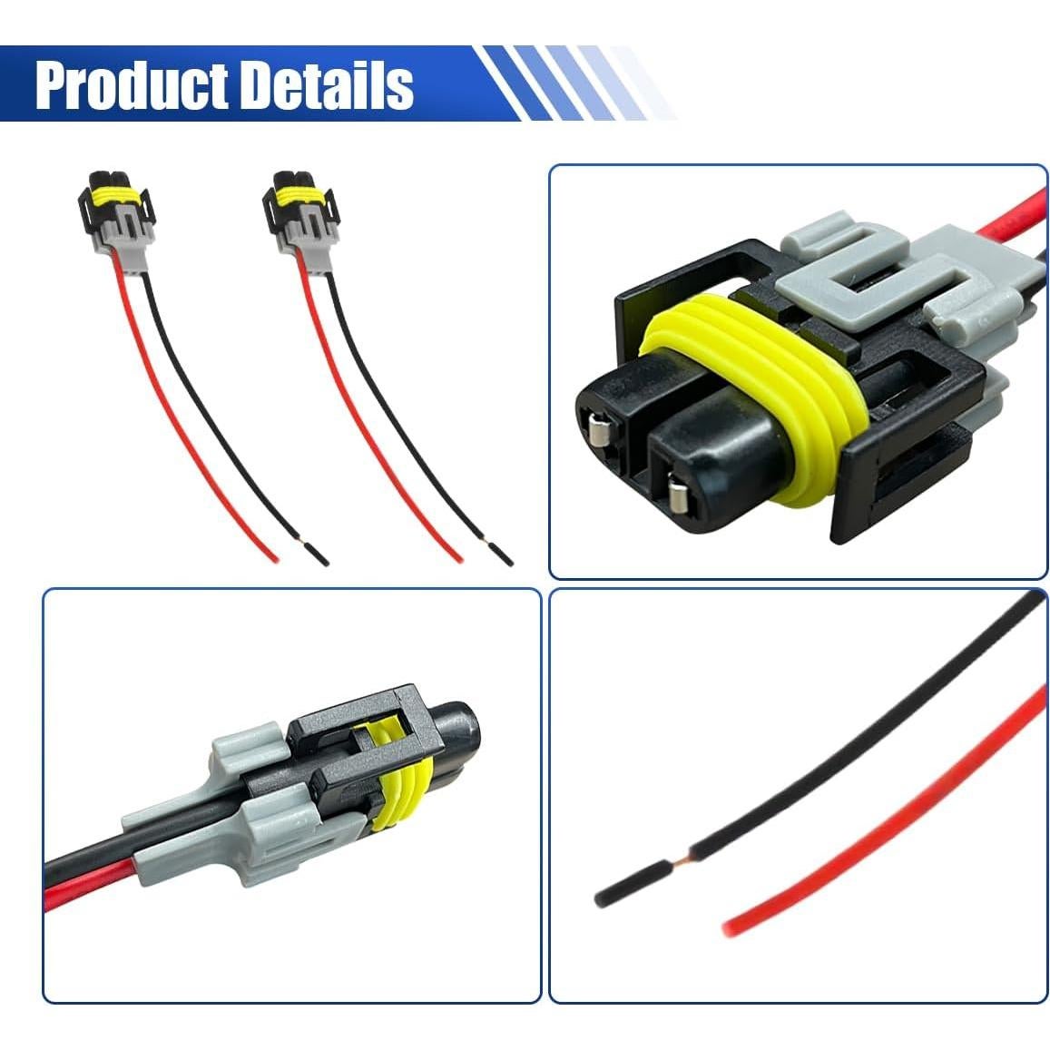 H8/ H9/ H11 Fog Light Harness Connector, Waterproof Pigtail Adapter Plug Car Fog Light Wiring Harness Kit Replacement for Headlight High Low Beam Bulb (1PC)