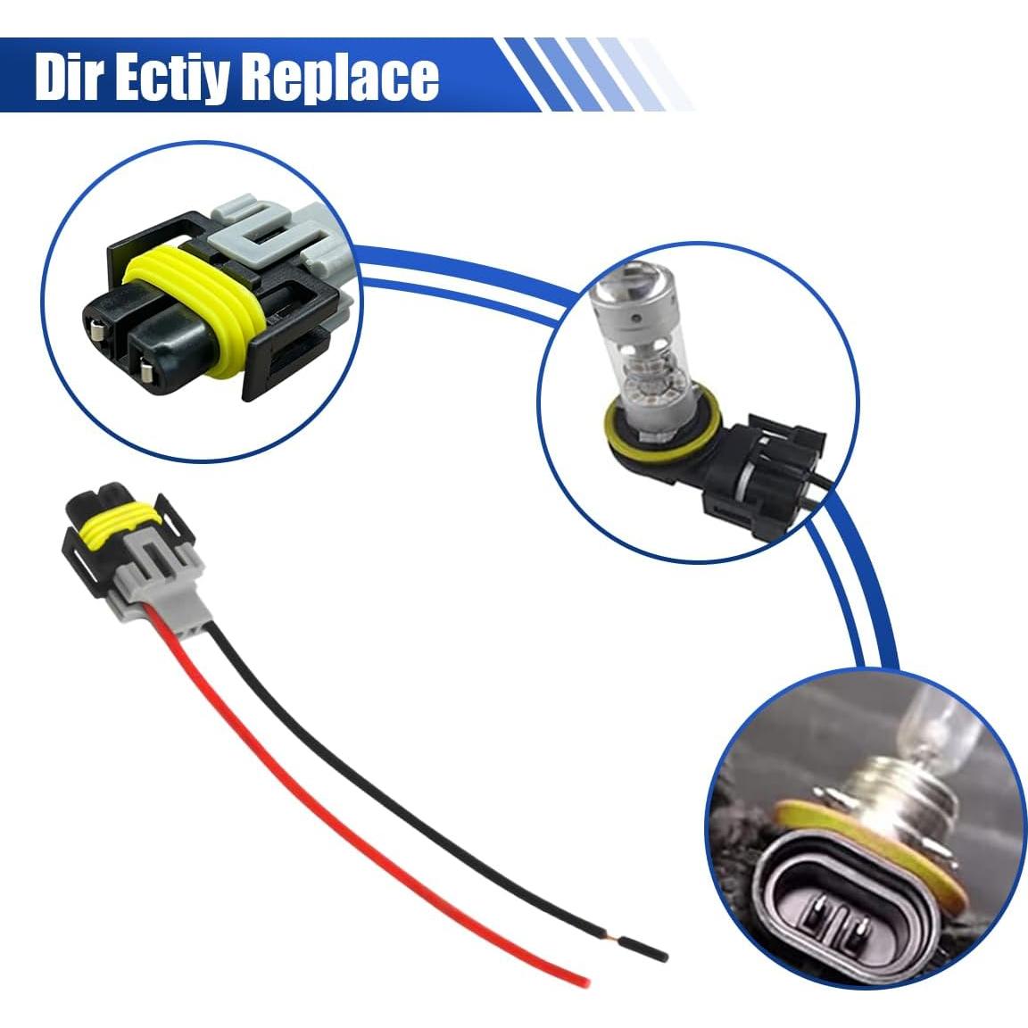 H8/ H9/ H11 Fog Light Harness Connector, Waterproof Pigtail Adapter Plug Car Fog Light Wiring Harness Kit Replacement for Headlight High Low Beam Bulb (1PC)