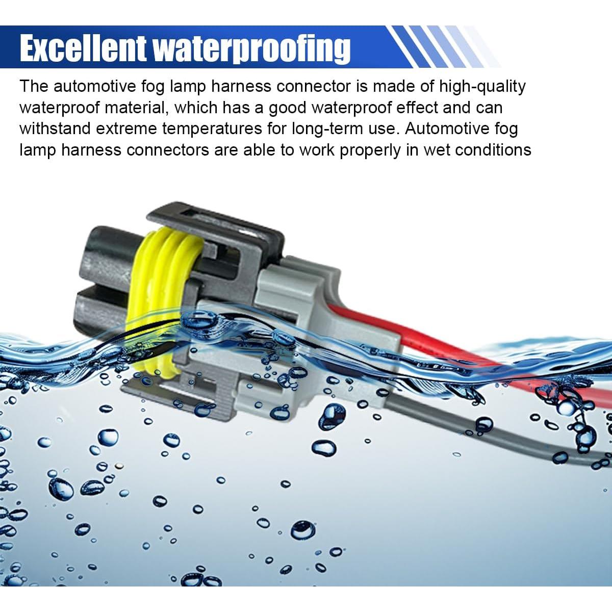 H8/ H9/ H11 Fog Light Harness Connector, Waterproof Pigtail Adapter Plug Car Fog Light Wiring Harness Kit Replacement for Headlight High Low Beam Bulb (1PC)