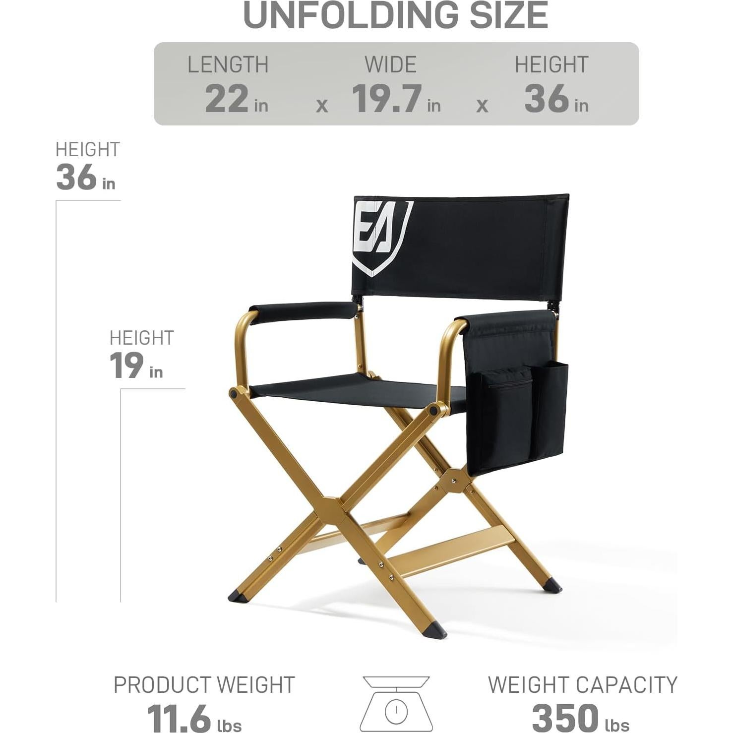 Silla de Director Plegable EVER ADVANCED Negra con Marco Dorado