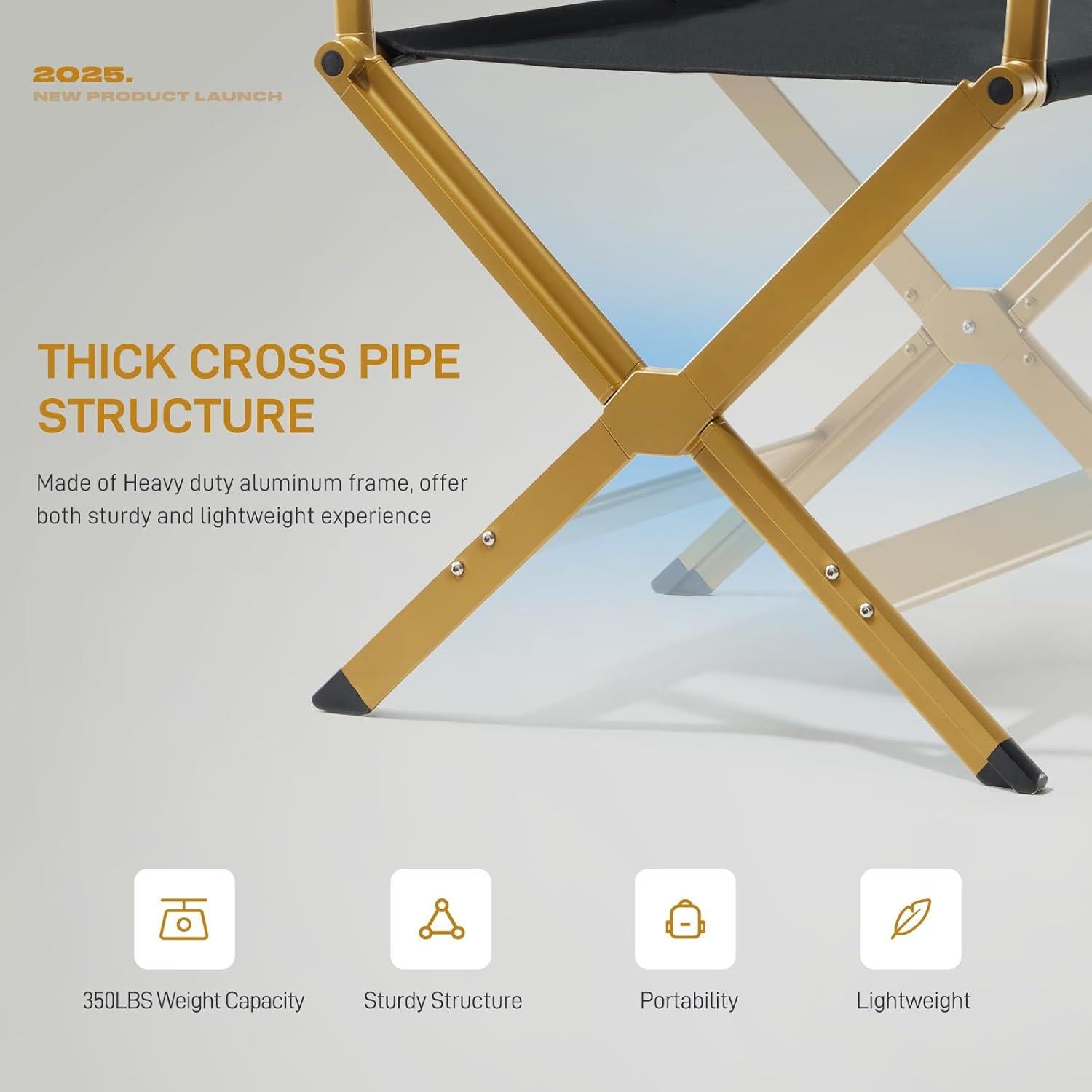 Silla de Director Plegable EVER ADVANCED Negra con Marco Dorado