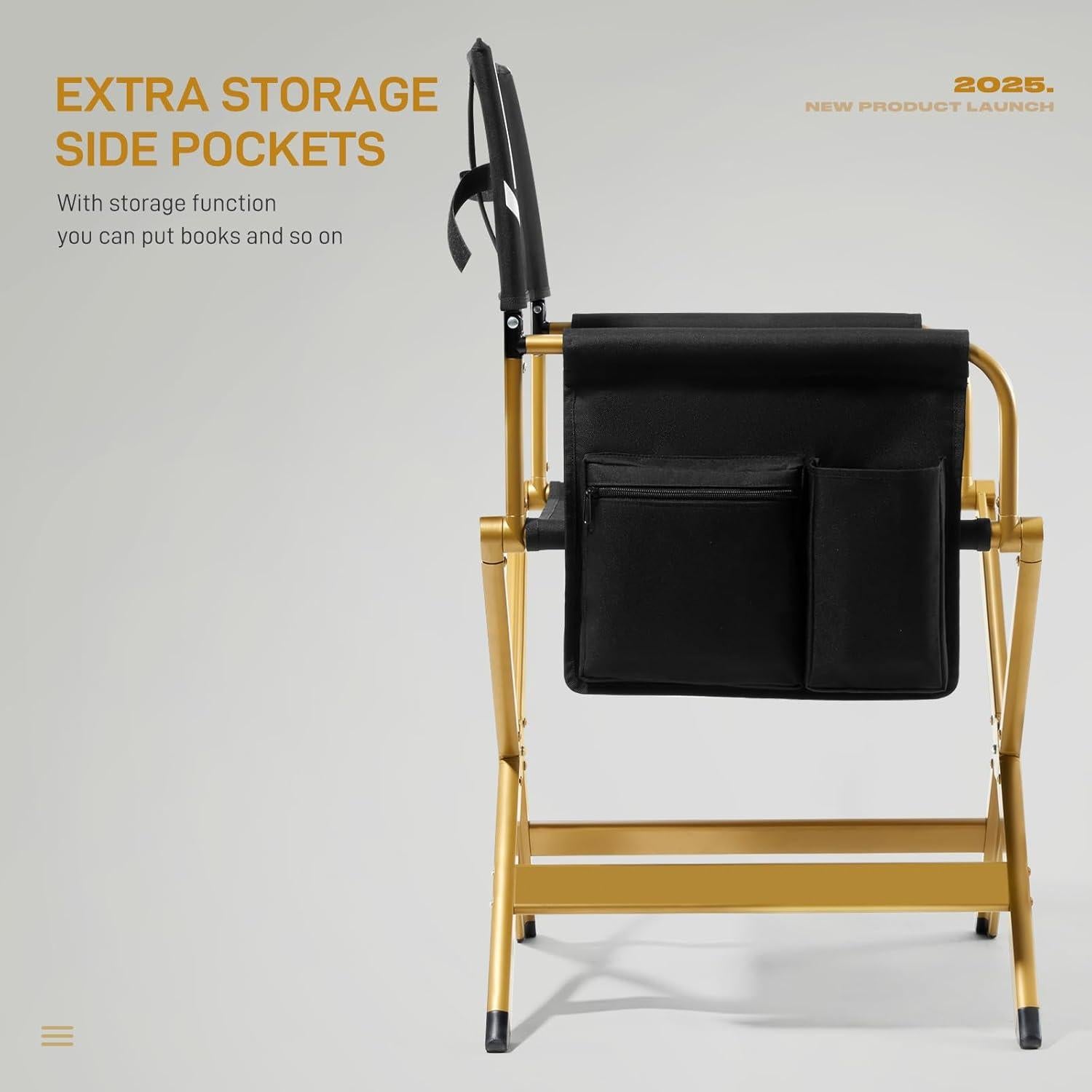 Silla de Director Plegable EVER ADVANCED Negra con Marco Dorado