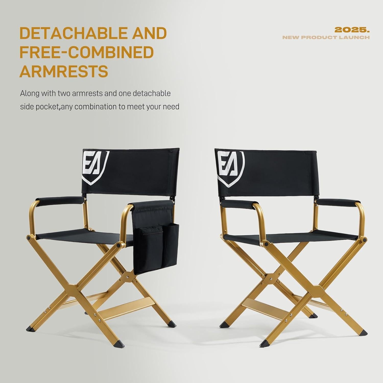 Silla de Director Plegable EVER ADVANCED Negra con Marco Dorado