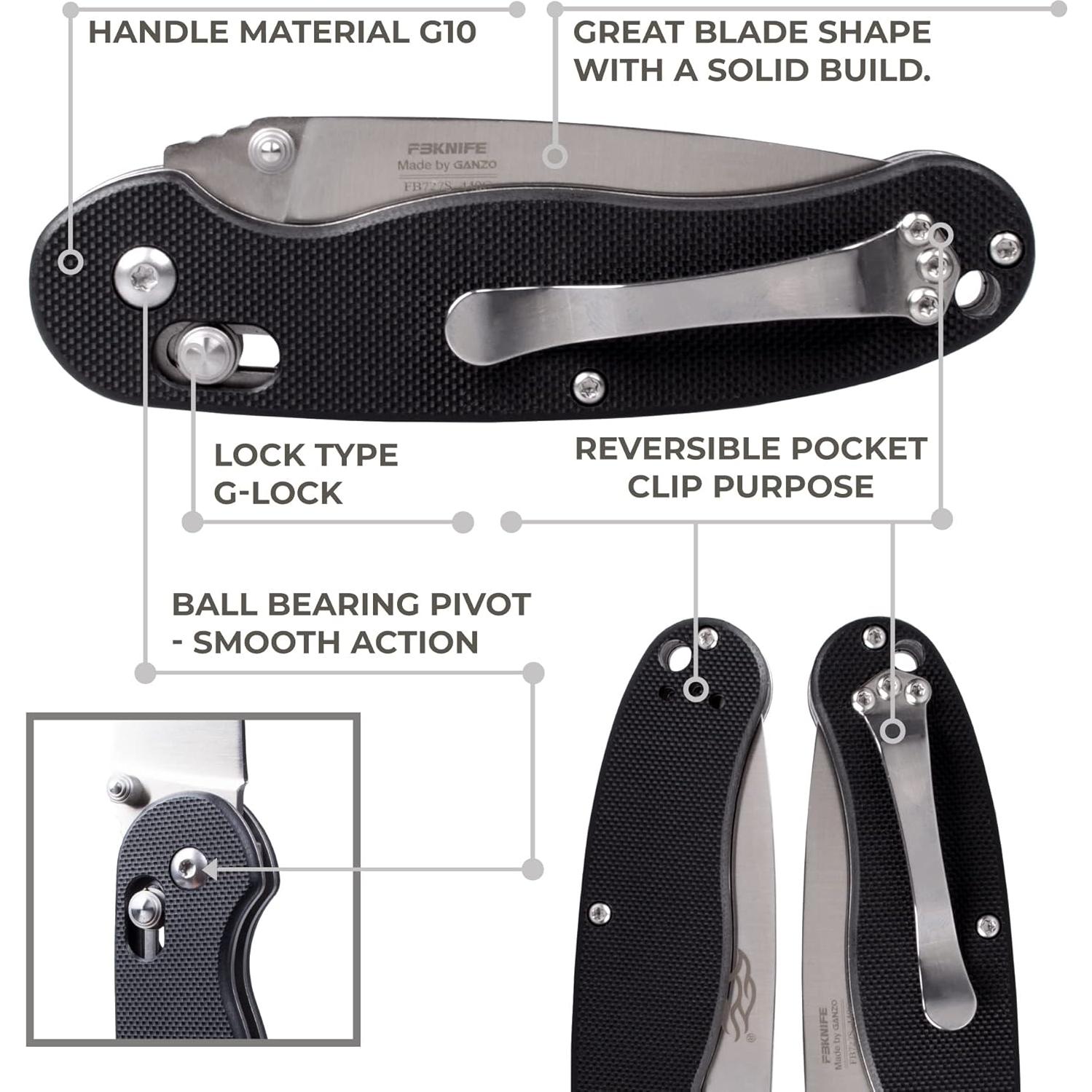 Cuchillo Plegable Ganzo Firebird FB727S-BK Acero Inoxidable 440C