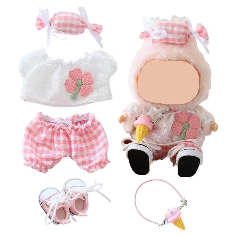 Conjunto de Ropa para Muñeca Labubu 15-17 cm - 5 Piezas Rosa