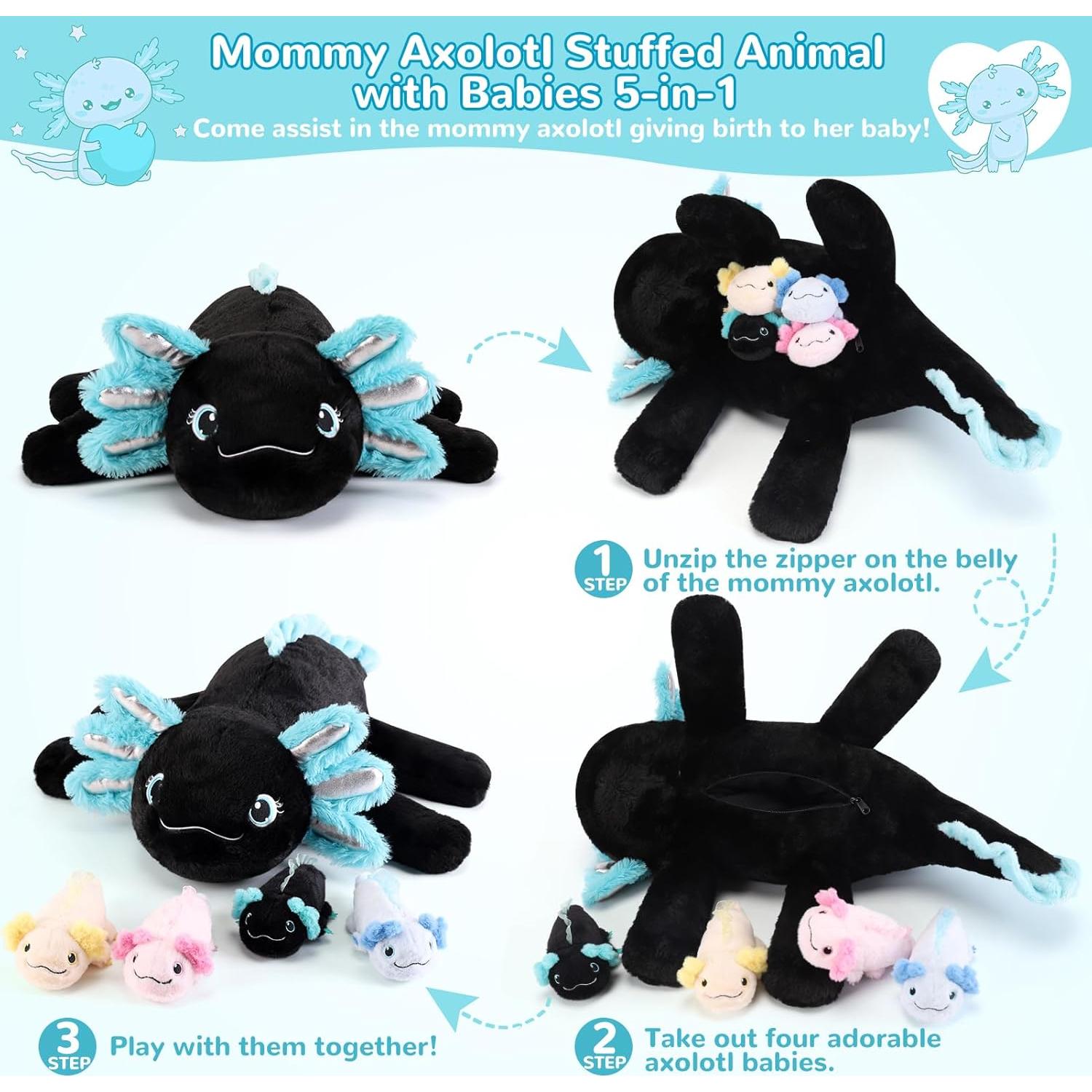 5 Piezas de Peluche Axolotl Mamá con Bebés - Juguete para Niños
