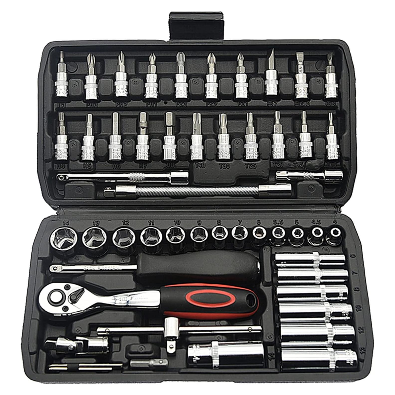 Juego de Llaves de Vaso TILIBOTE 53PCS 1/4" y Extensiones