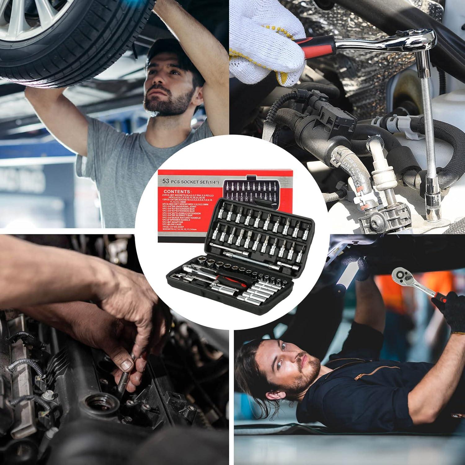 Juego de Llaves de Vaso TILIBOTE 53PCS 1/4" y Extensiones