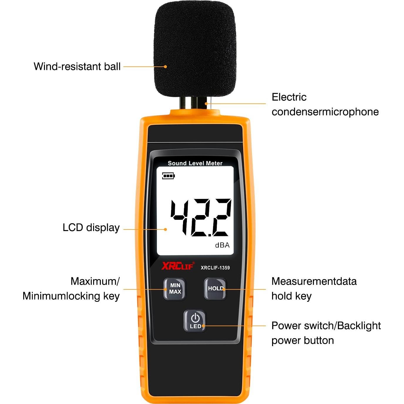 Medidor de Decibelios RZ 1359 Digital 30-130dB con Alarma