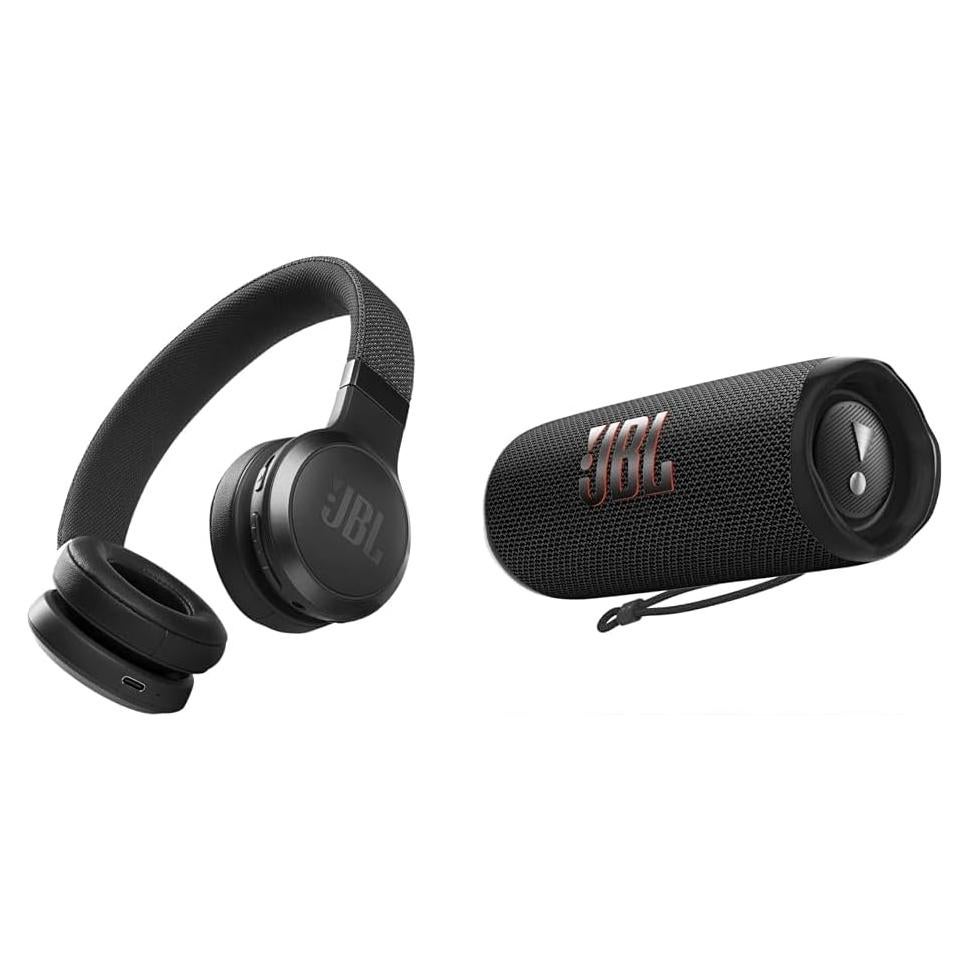 JBL Live 460NC - Wireless On-Ear Noise Cancelling Headphones with Long Battery Life and Voice Assistant Control - Black & Flip 6 - Portable Bluetooth Speaker