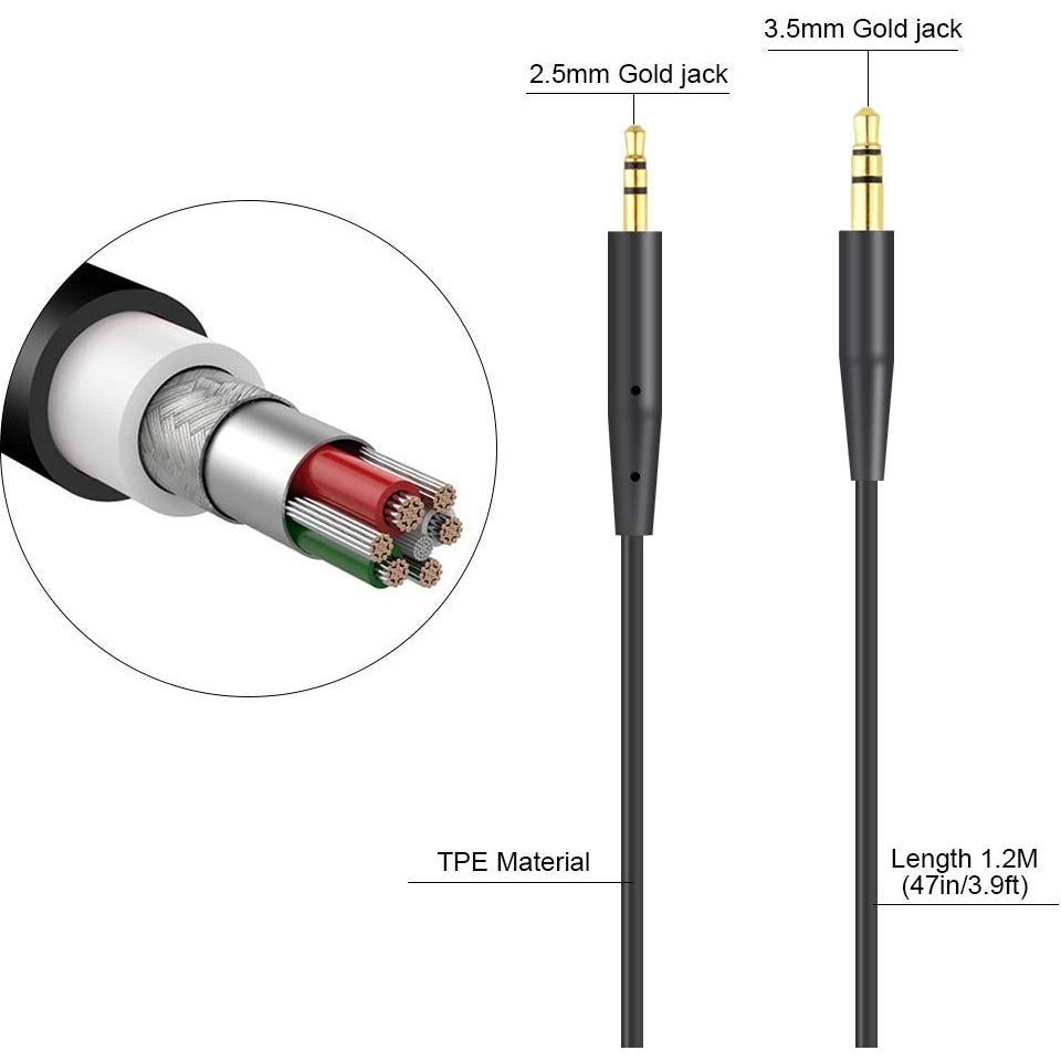 Cable de audio 3.5 a 2.5mm Tobysome para Bose QC45 QC35 II