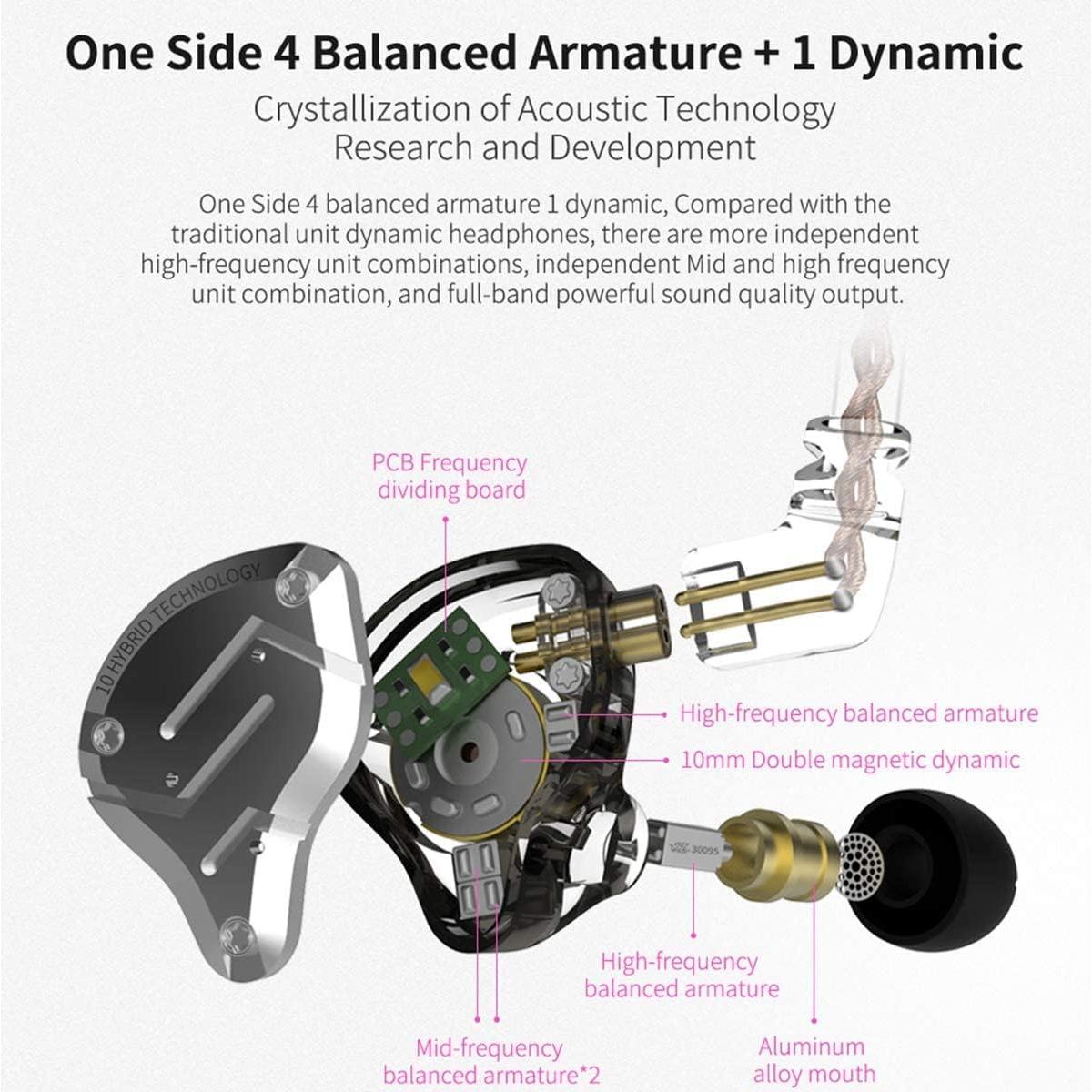 Auriculares KZ ZS10 Pro In-Ear con Cable 4BA+1DD Negro con Mic