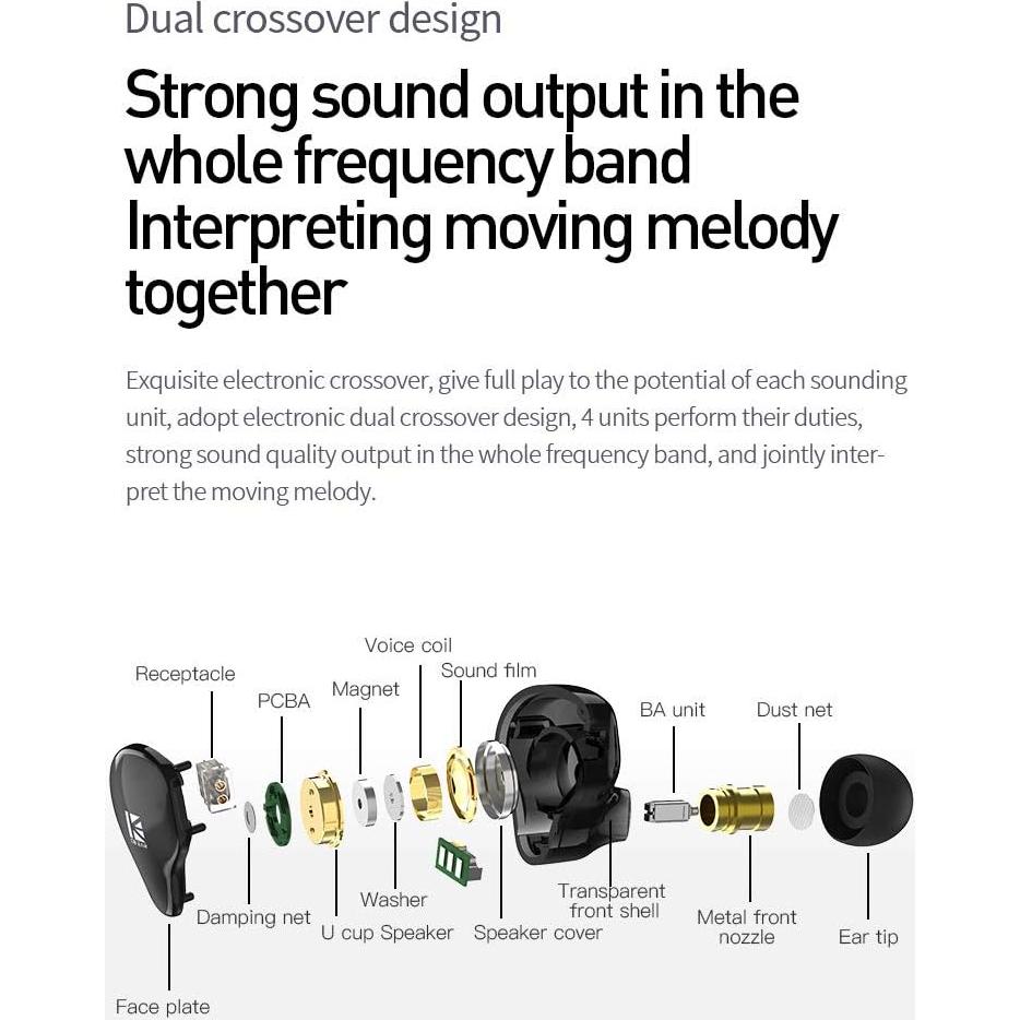 Auriculares KBEAR KS2 IEM HiFi 1BA 1DD con cable desmontable