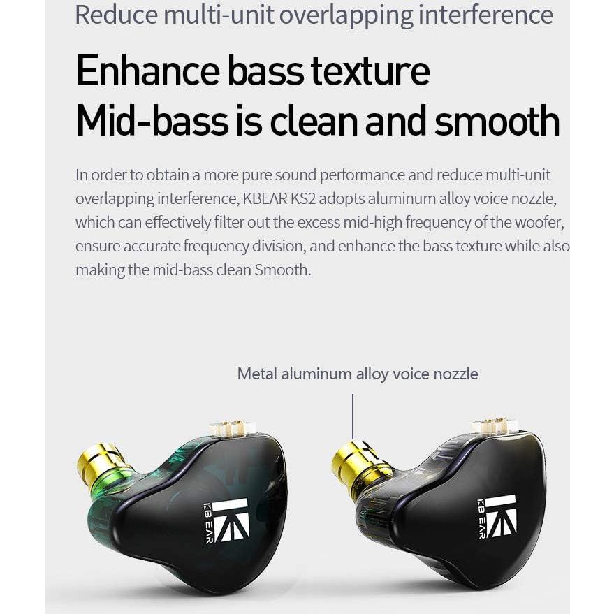 Auriculares KBEAR KS2 IEM HiFi 1BA 1DD con cable desmontable