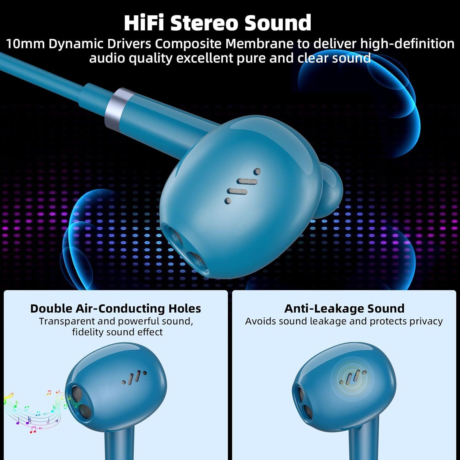 Auriculares In-Ear USB C COOYA HiFi con Micrófono - Azul Lago