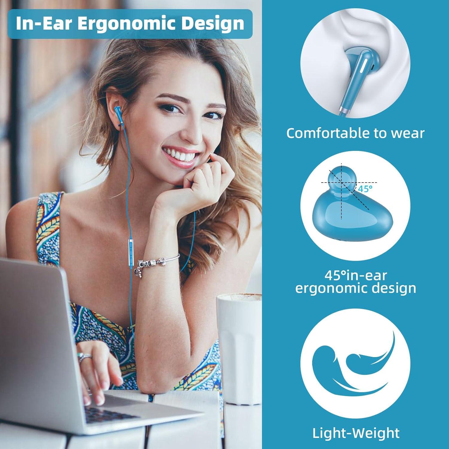 Auriculares In-Ear USB C COOYA HiFi con Micrófono - Azul Lago