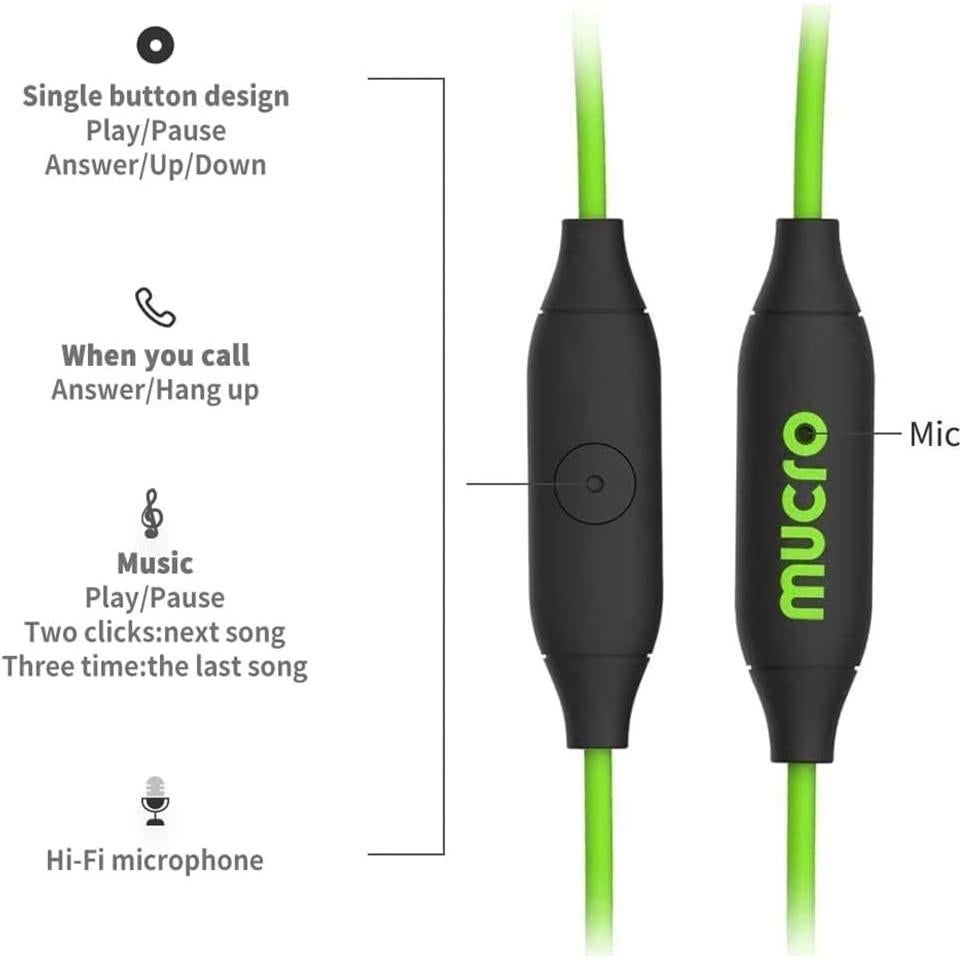 Auriculares Deportivos con Cable WILLONG, Verde, Control Táctil