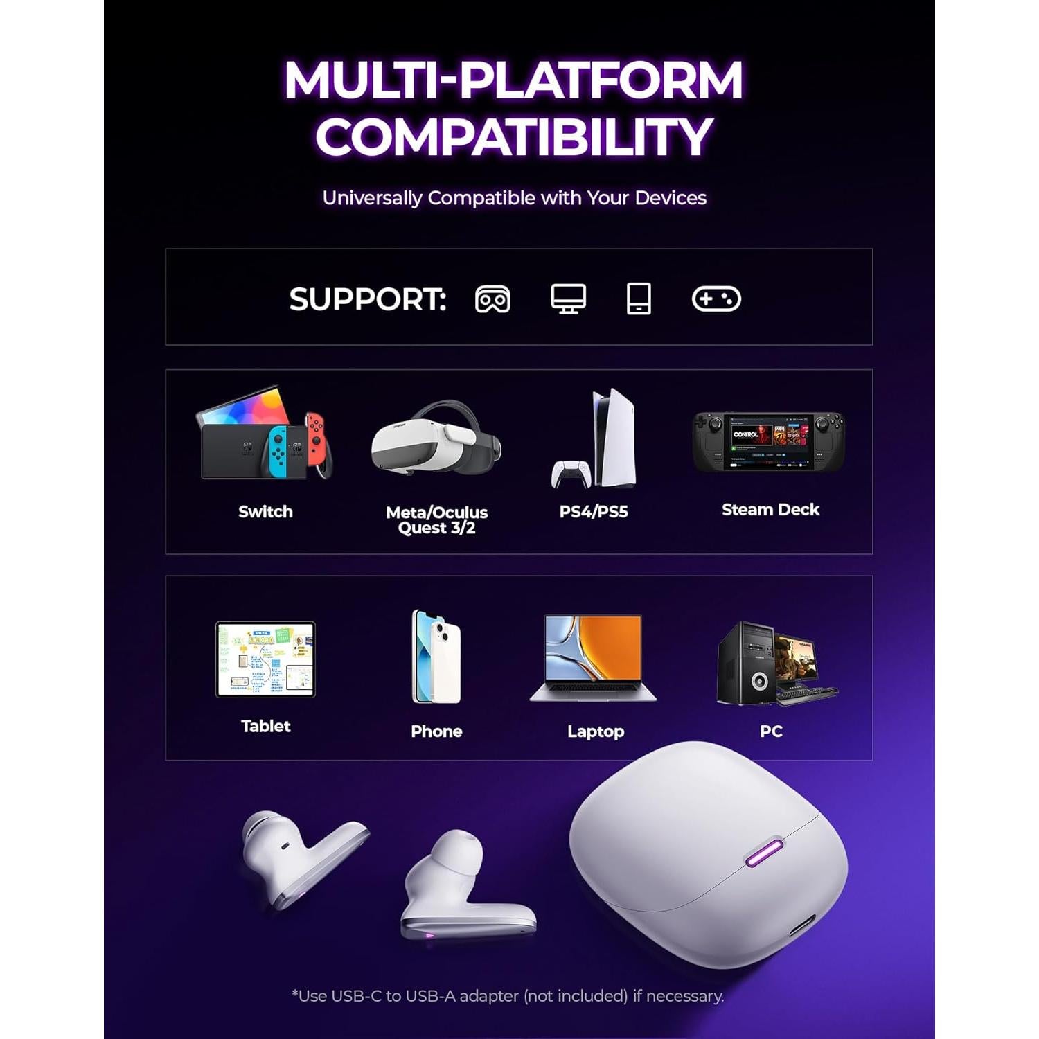 Auriculares Inalámbricos Globvanx V2 para Juegos - Bluetooth 5.4