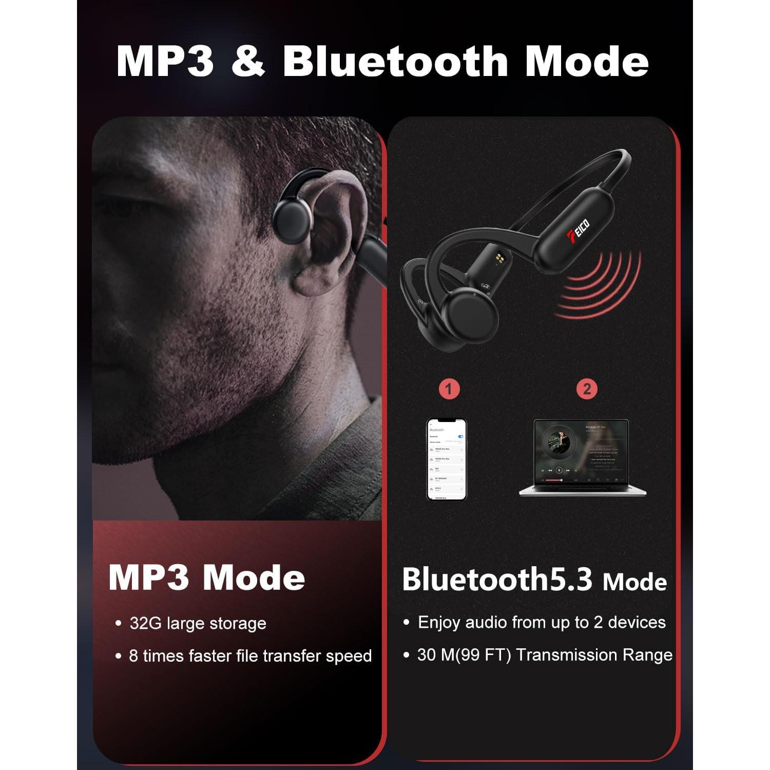 Auriculares de Conducción Ósea FEICO 32GB MP3 Impermeables IP68