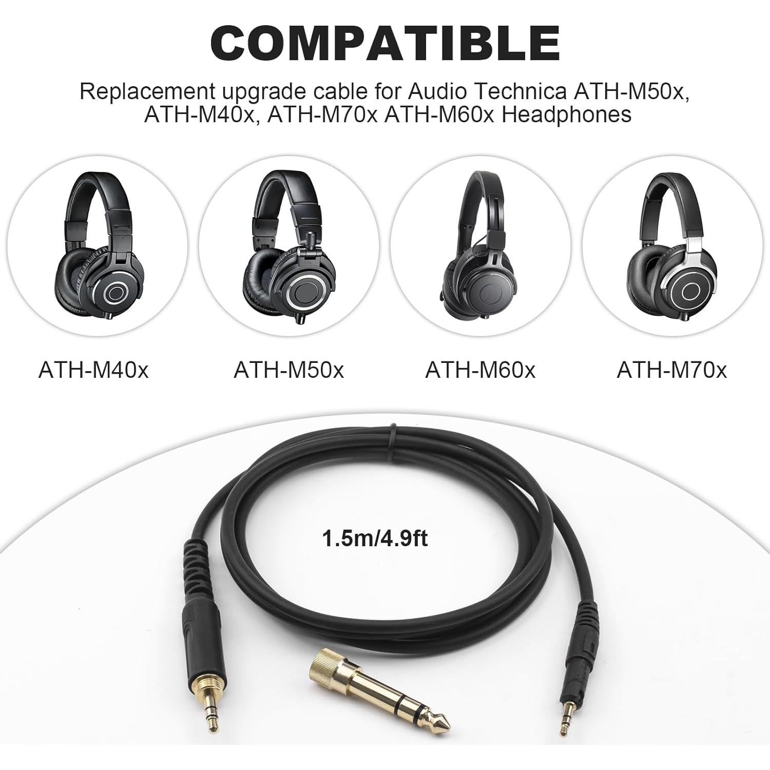 Cable de Reemplazo Zosvoses ATH-M50x 1.52m con Adaptador 6.35mm