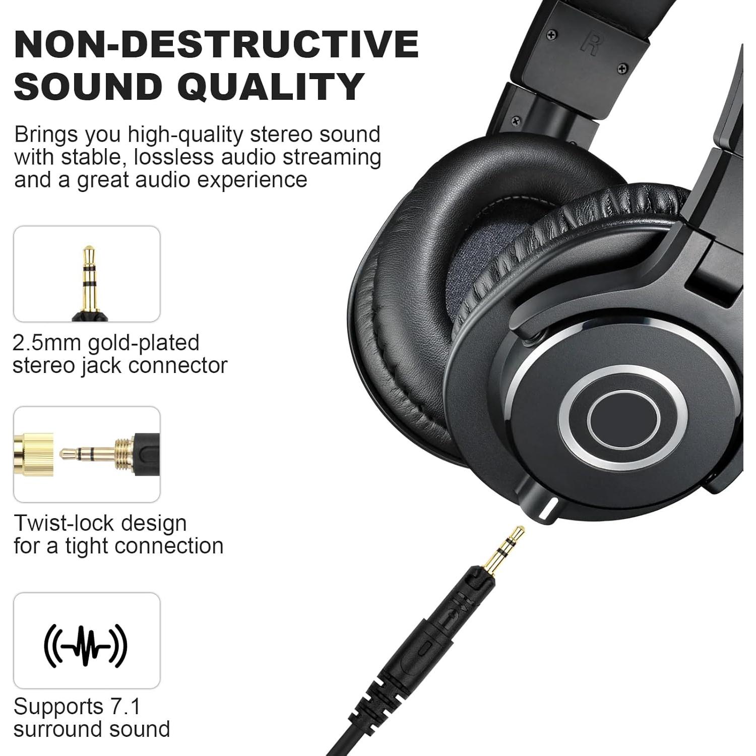 Cable de Reemplazo Zosvoses ATH-M50x 1.52m con Adaptador 6.35mm