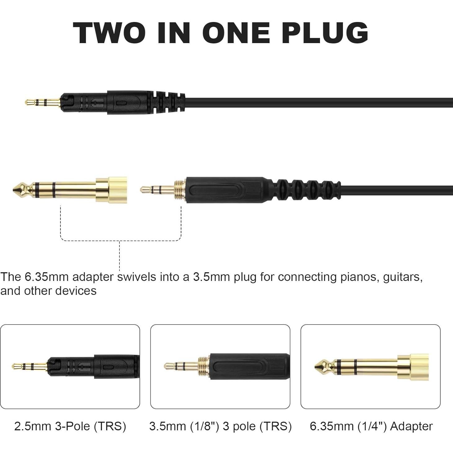 Cable de Reemplazo Zosvoses ATH-M50x 1.52m con Adaptador 6.35mm