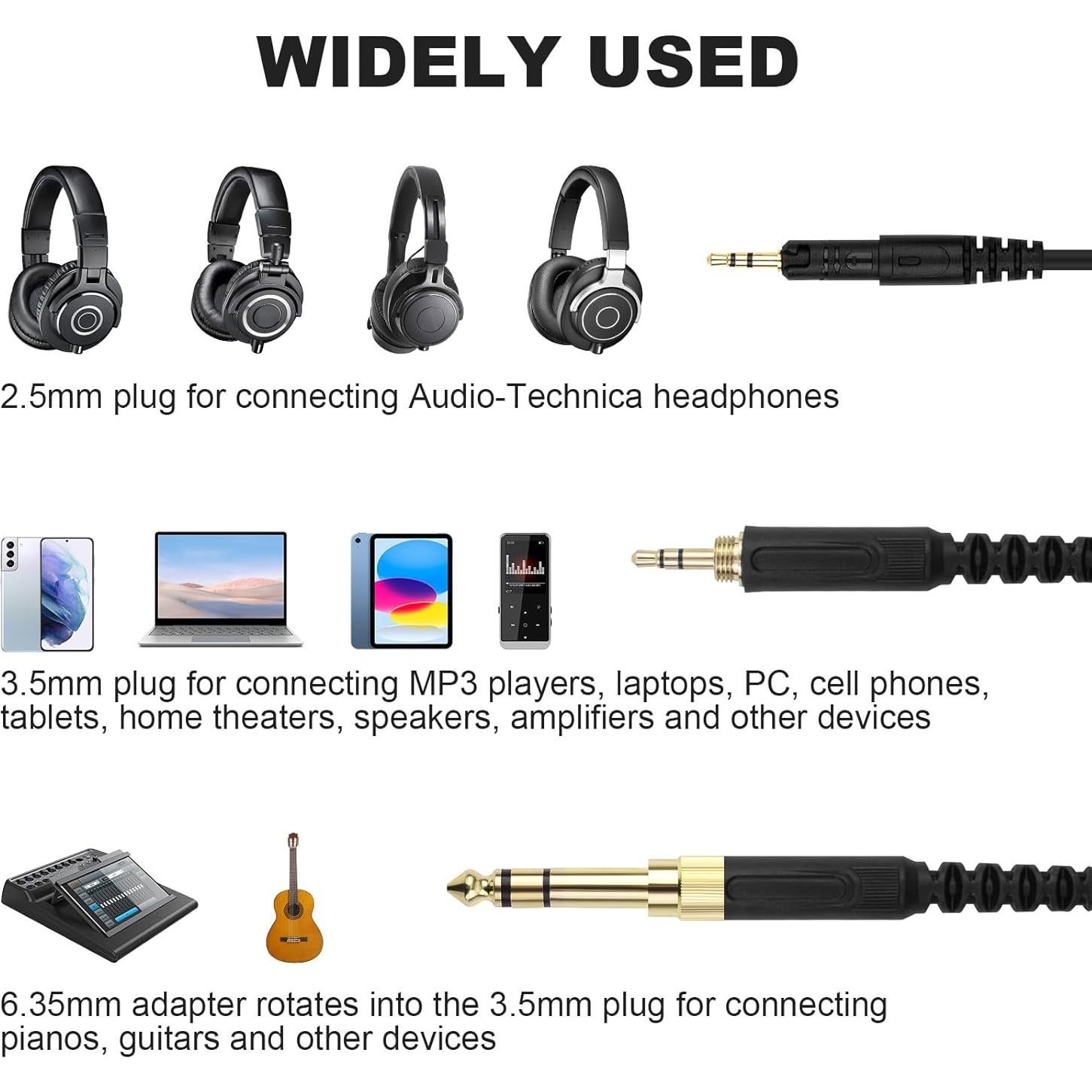 Cable de Reemplazo Zosvoses ATH-M50x 1.52m con Adaptador 6.35mm