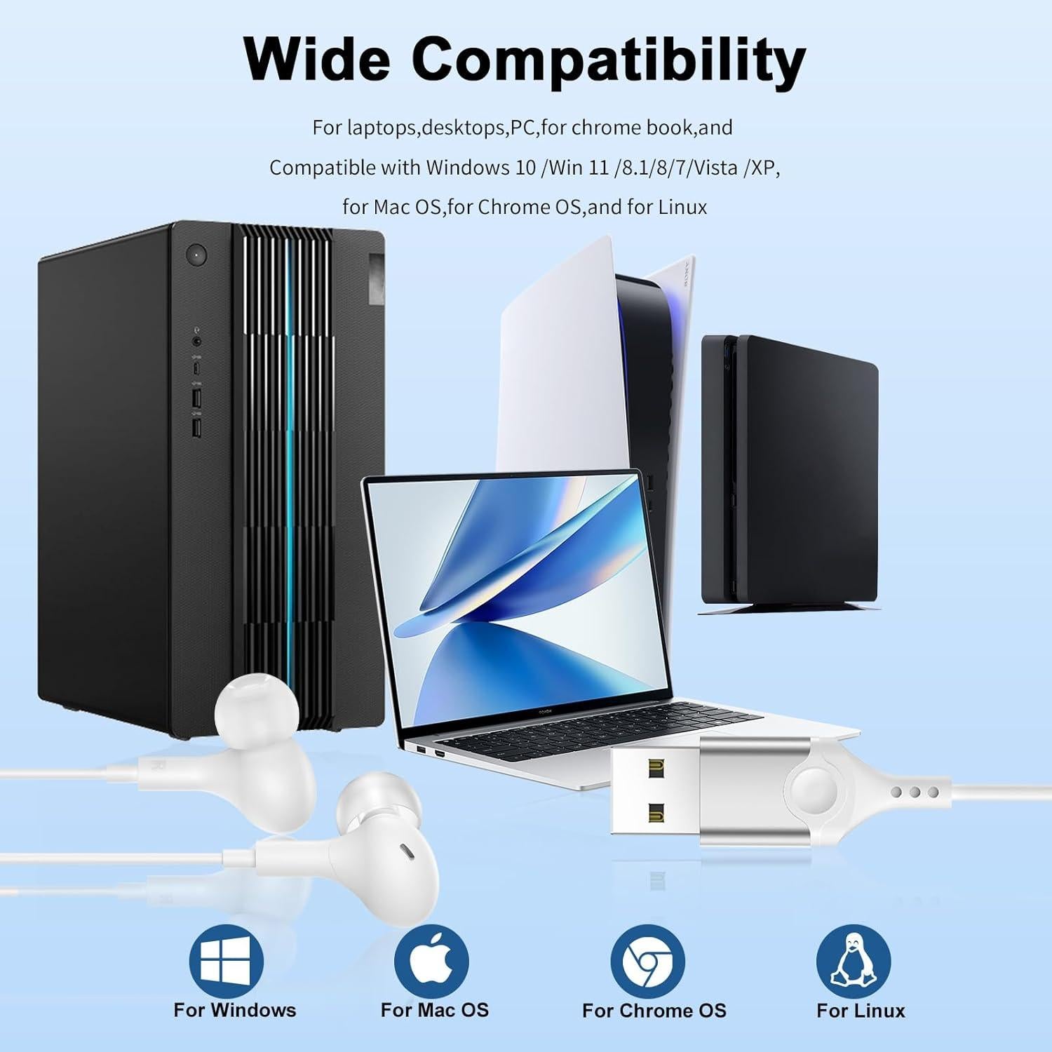 Auriculares USB AIAUXAI con micrófono 2.3m cancelación ruido