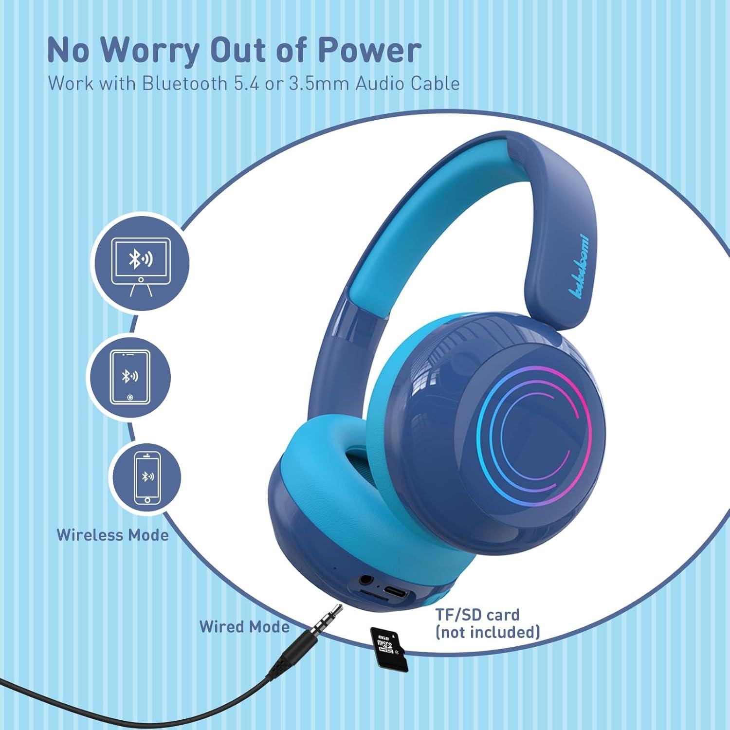 Auriculares Bluetooth JBUNION para Niños con Luces LED 40mm