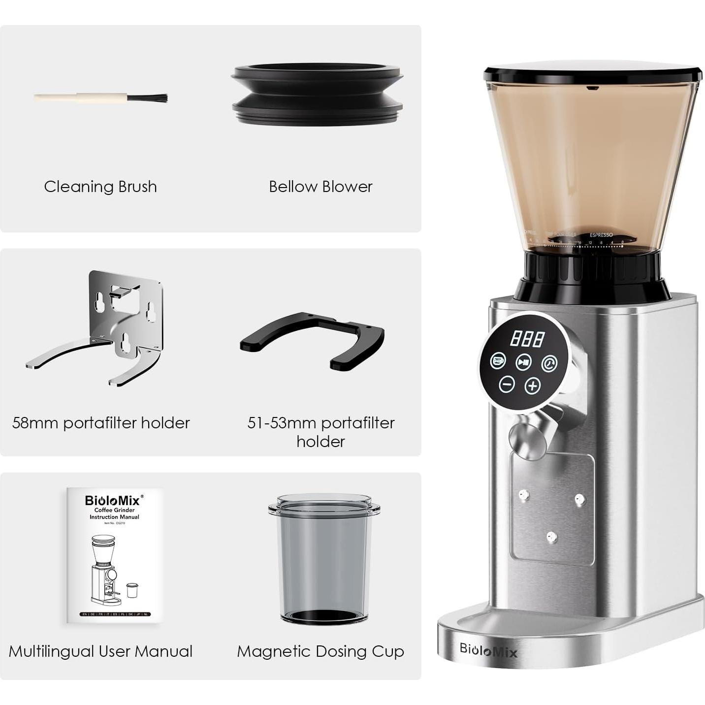 Molinillo de Café Eléctrico Biolomix BG706 12 Tazas 48 Configuraciones