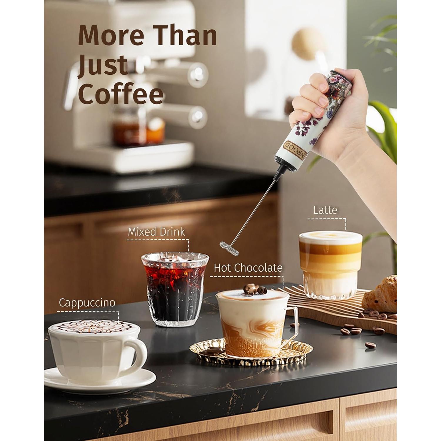 Espumador de Leche INFOOD HMF Floral Blanco Recargable 600mAh