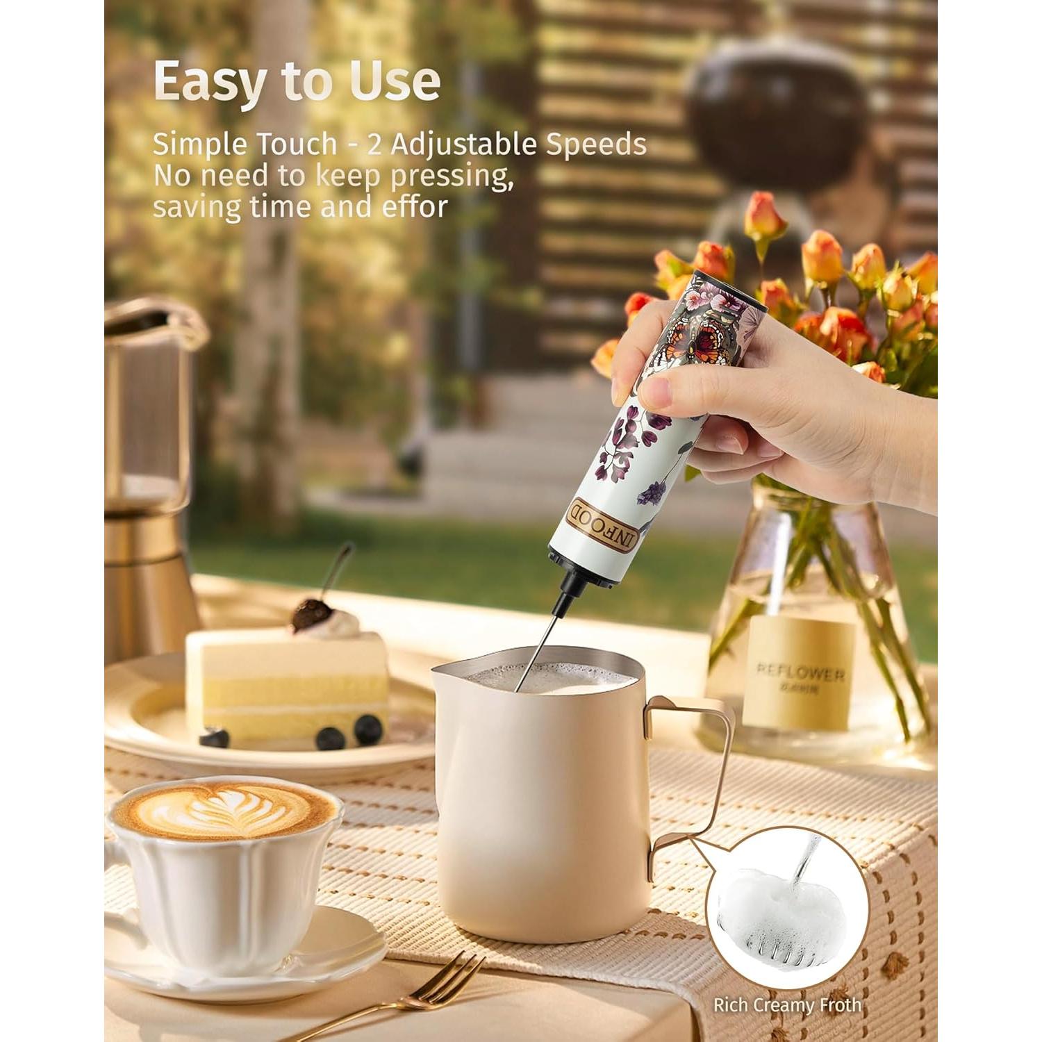 Espumador de Leche INFOOD HMF Floral Blanco Recargable 600mAh