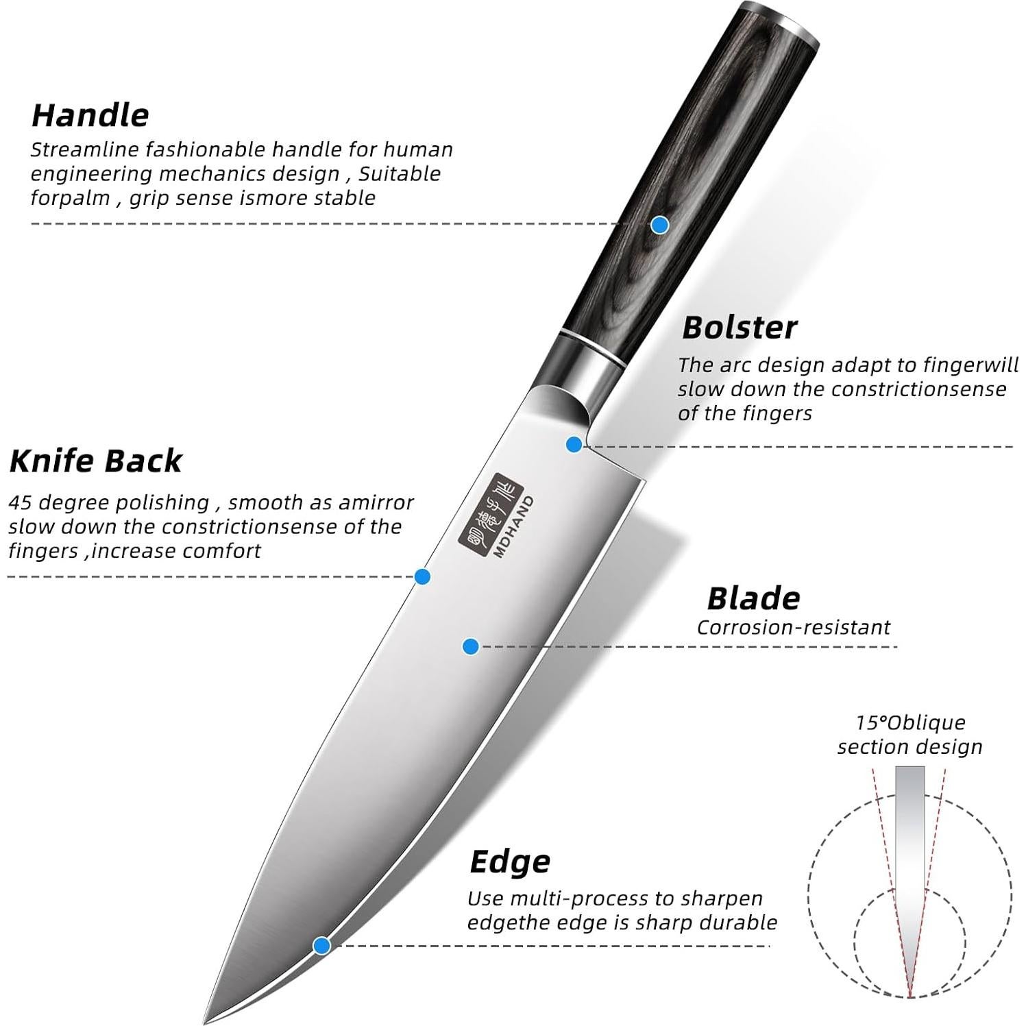Conjunto de cuchillos MDHAND 9PCS acero inoxidable Pakkawood