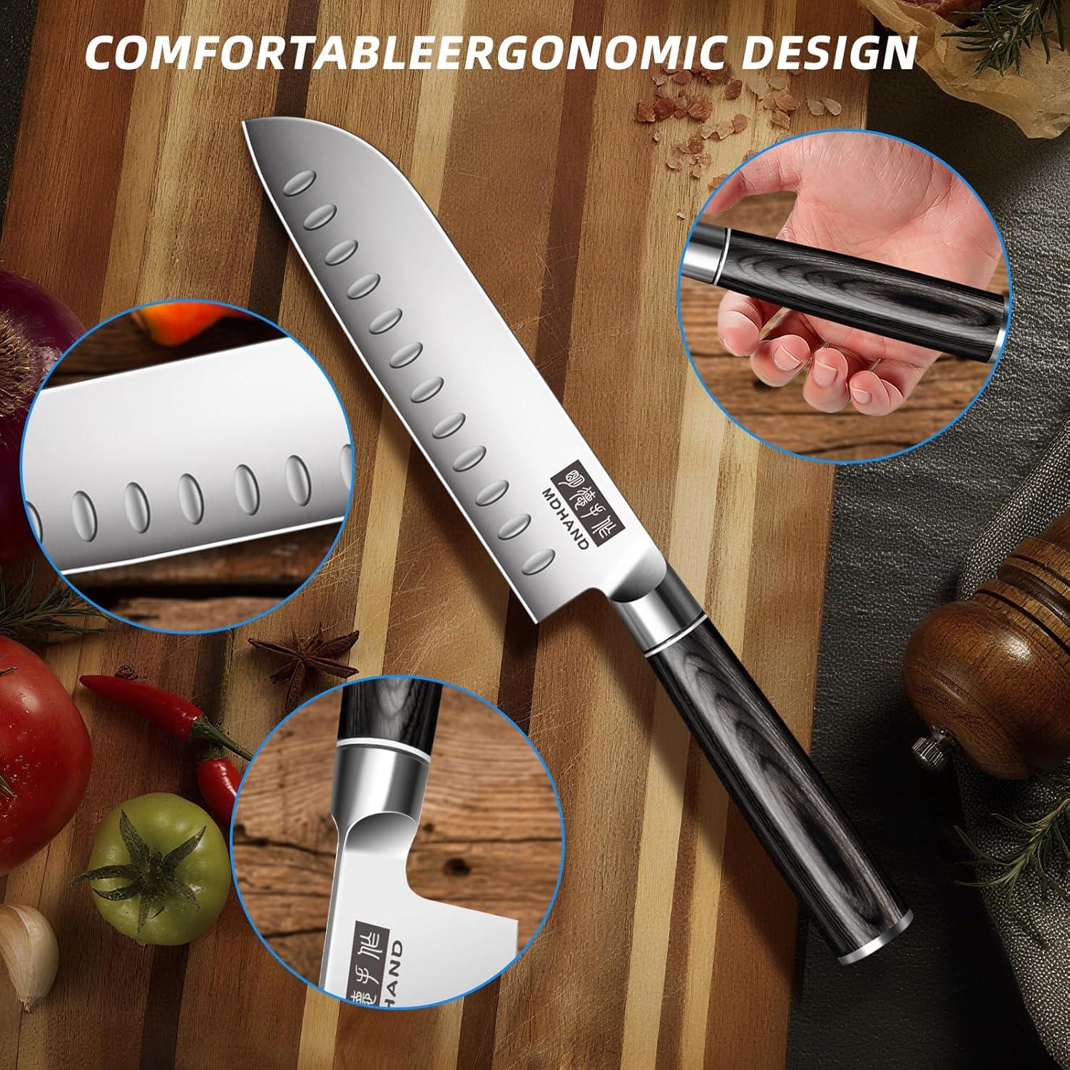 Conjunto de cuchillos MDHAND 9PCS acero inoxidable Pakkawood