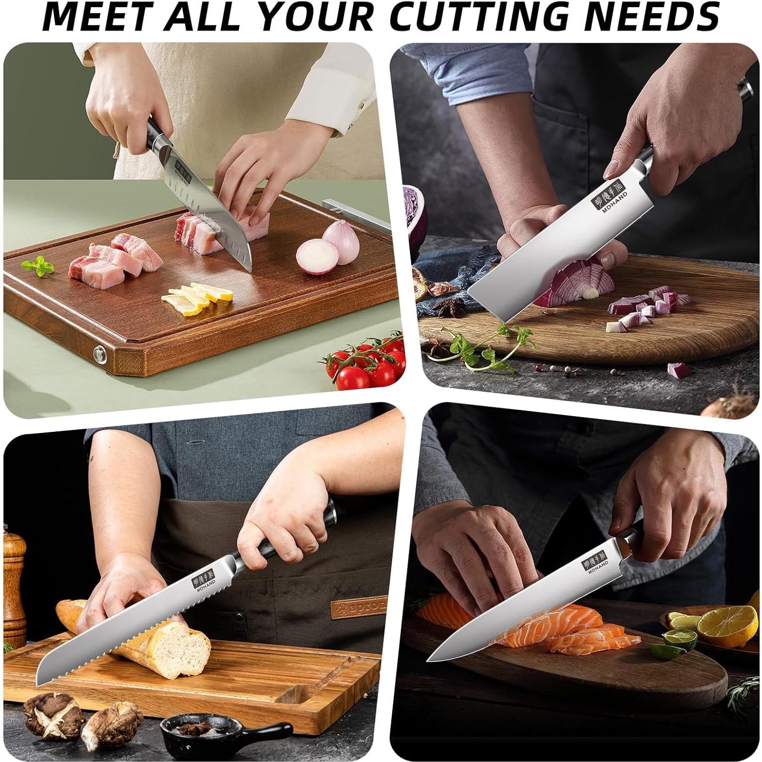 Conjunto de cuchillos MDHAND 9PCS acero inoxidable Pakkawood