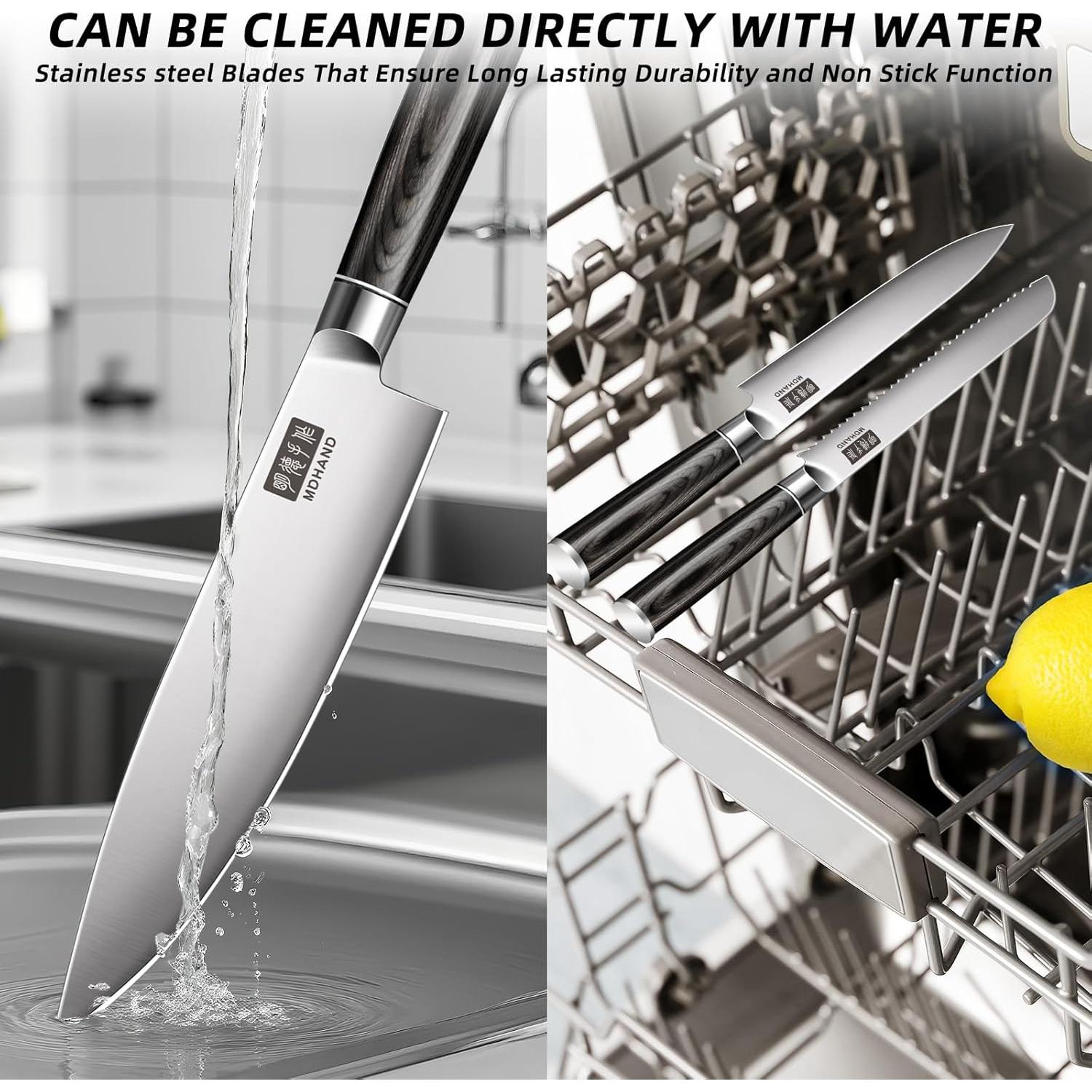 Conjunto de cuchillos MDHAND 9PCS acero inoxidable Pakkawood