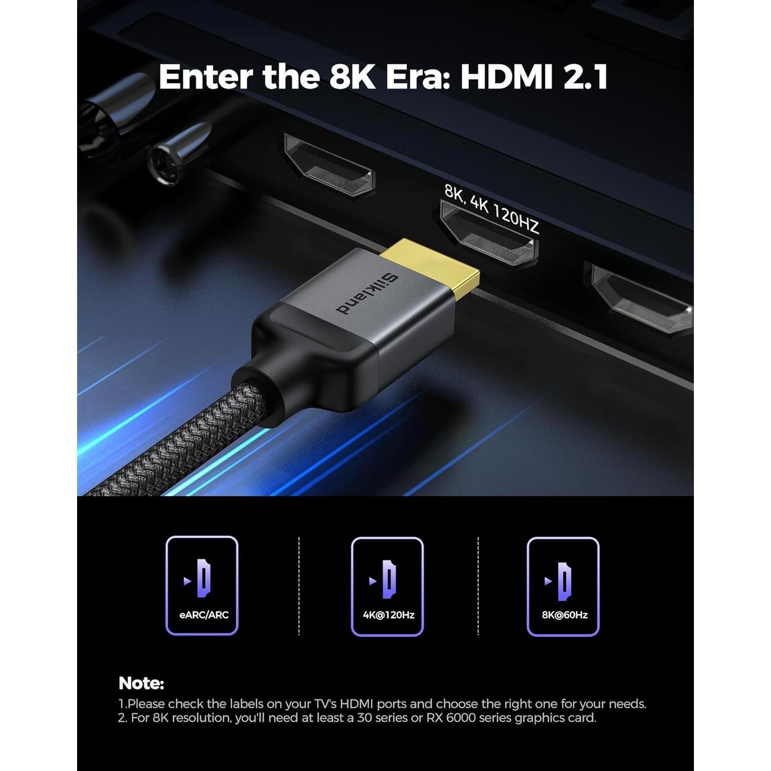 Cable HDMI 2.1 Silkland 0.30m Ultra Alta Velocidad 48Gbps