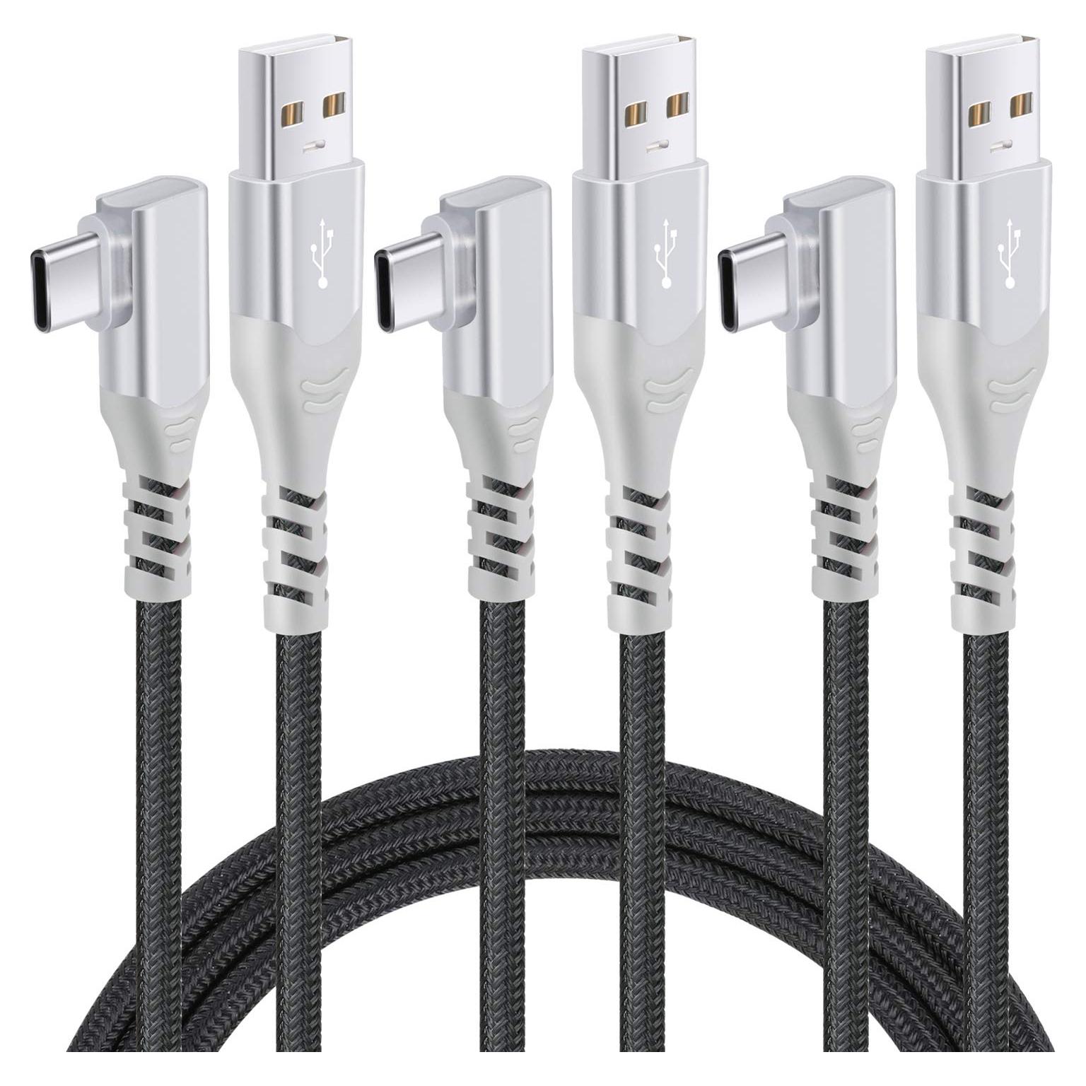 Cable USB C Pofesun 2m 3Pack Carga Rápida 3.1A Ángulo Derecho